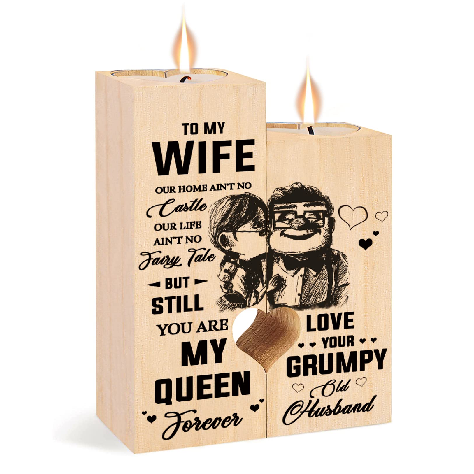 Heart-Shaped Wooden Candle Holder with Candle – Romantic Gift for Wife, Birthday & Valentine’s Day Décor