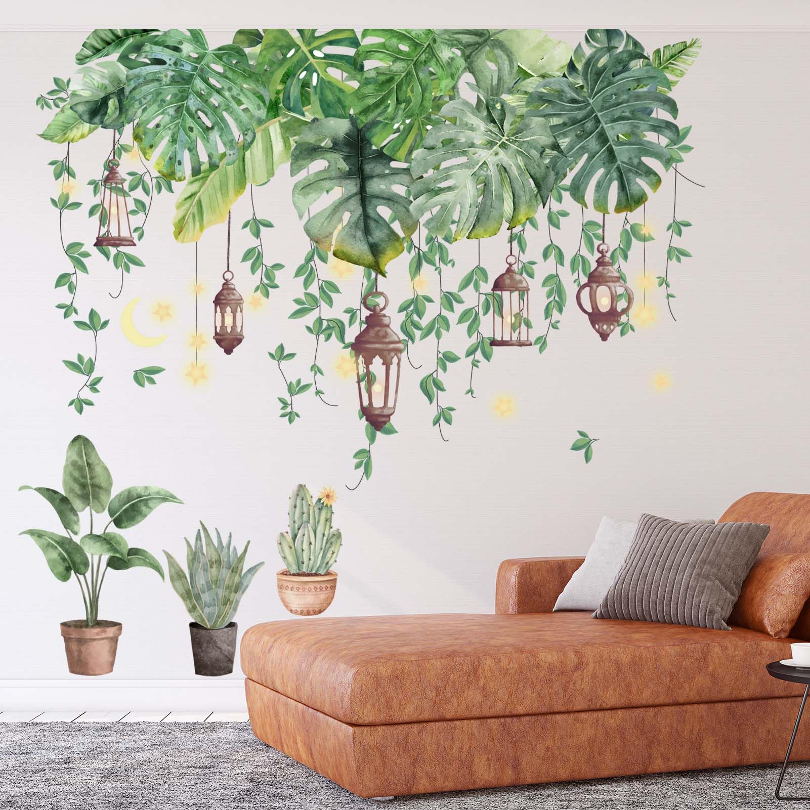 Green Plants Wall Stickers - Removable Vine & Palm Leaf Decals For Bedroom, Living Room, Office Decor