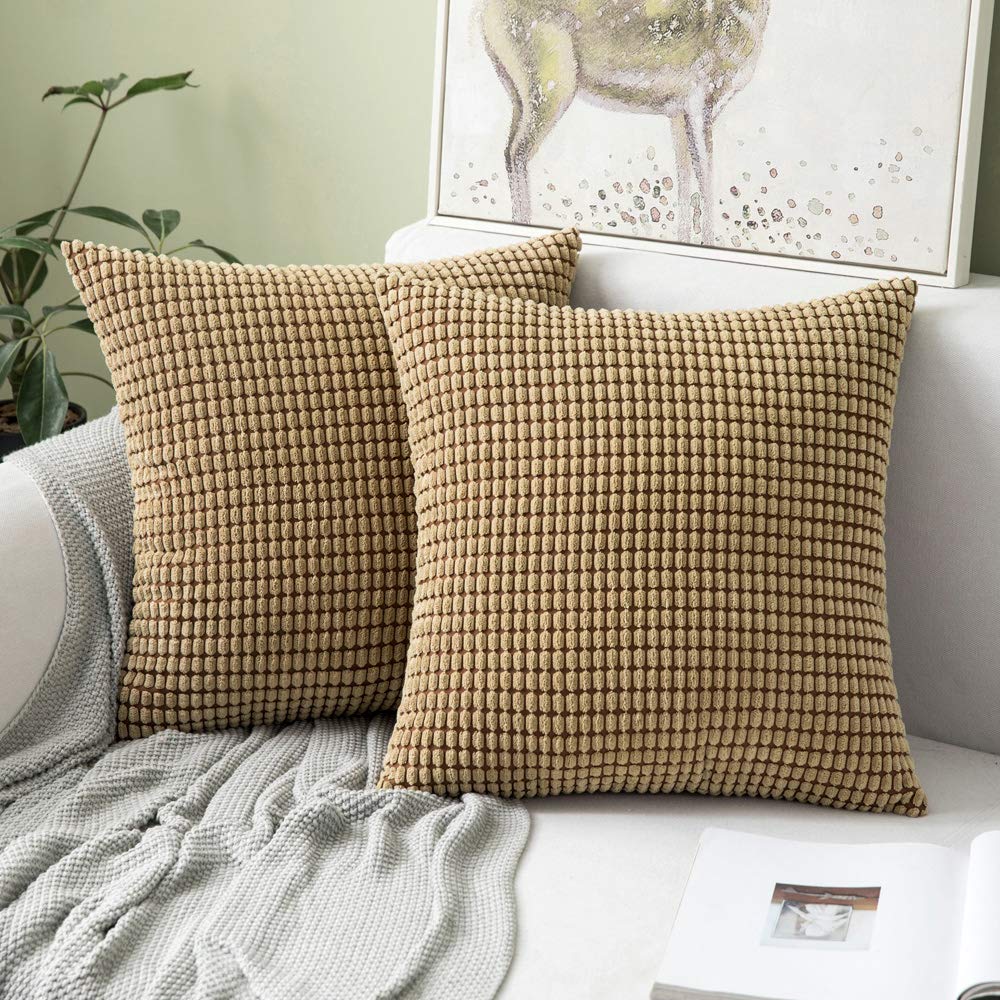 Cushion Covers 50x50cm Corduroy Brown Decorative Throw Pillows for Sofa & Bedroom - Set of 2