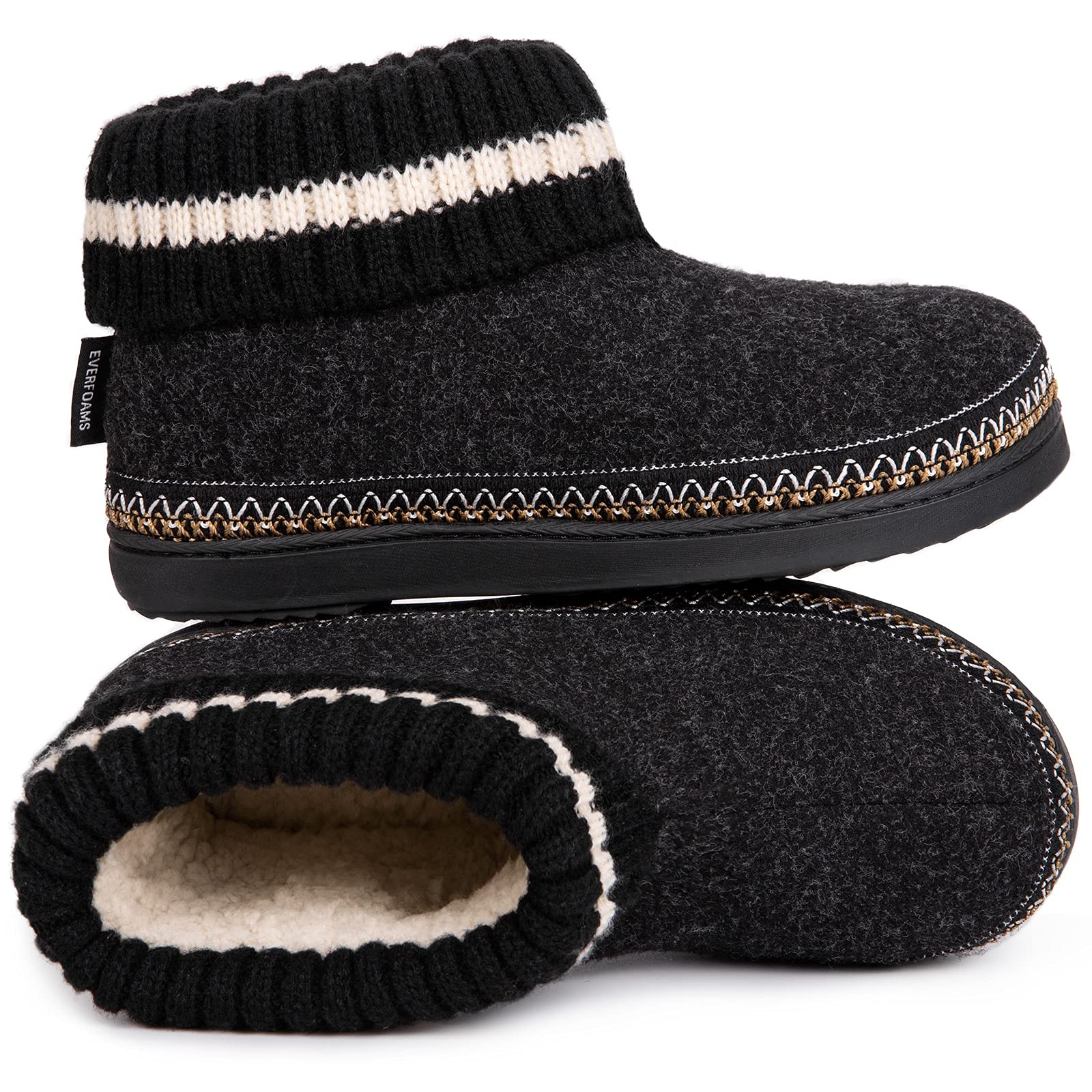 Women's Non-Slip Comfy Winter Bootie Slippers with Knitted Collar - Black, Size 4 UK-image-b83a64d0-e381-4b1a-8c54-0bf7039be32e-43589