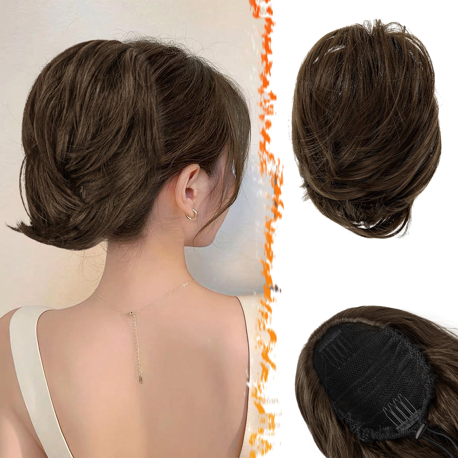 Straight Brown Drawstring Hair Extensions - Short Ponytail Bun Scrunchies for Women-image-9fbd08e8-c78e-4ad0-b0fd-079f1ca3a21e-56934