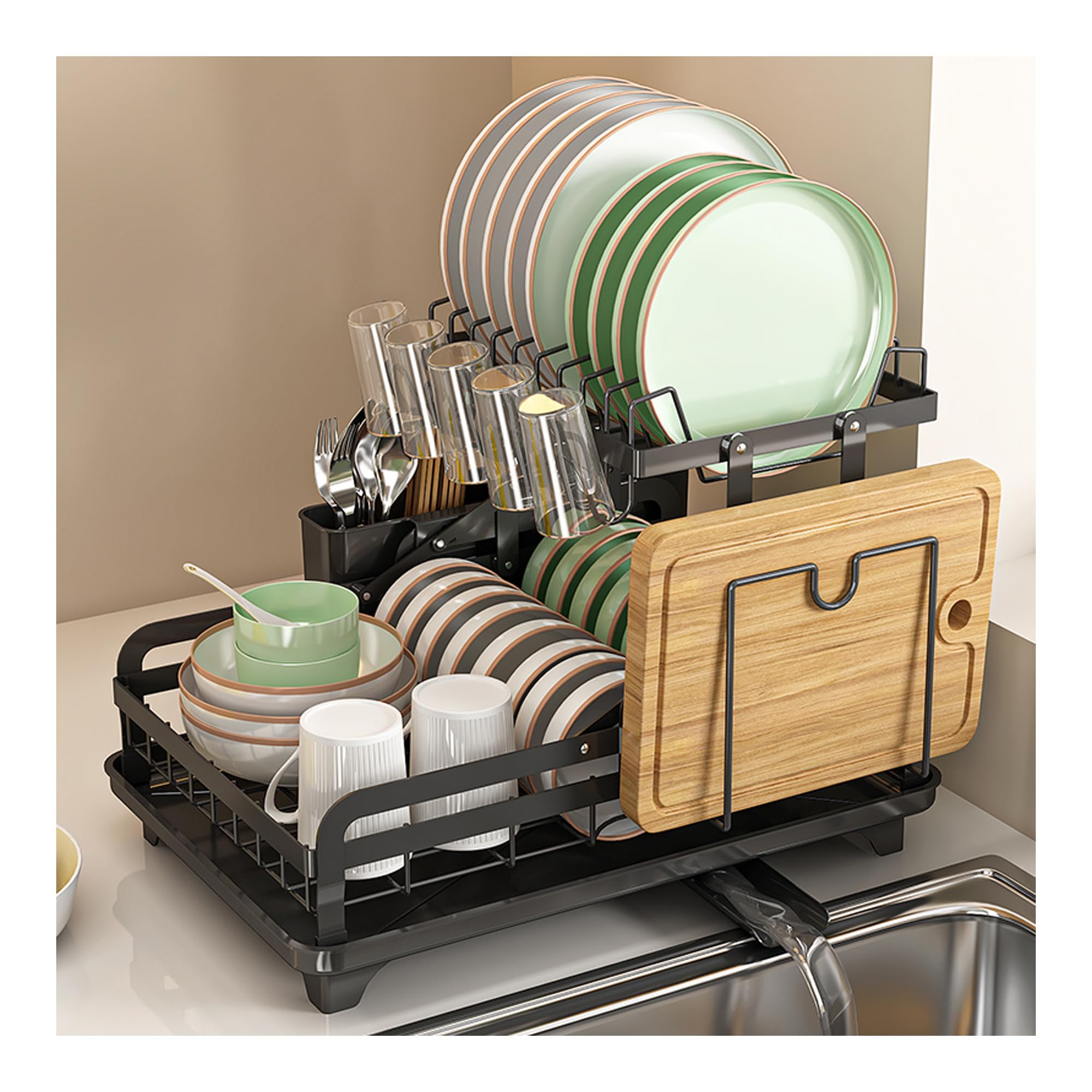 2 Tier Dish Drainer Rack - Black-image-2602d849-280b-4b78-bf69-59f47a09c714-92870