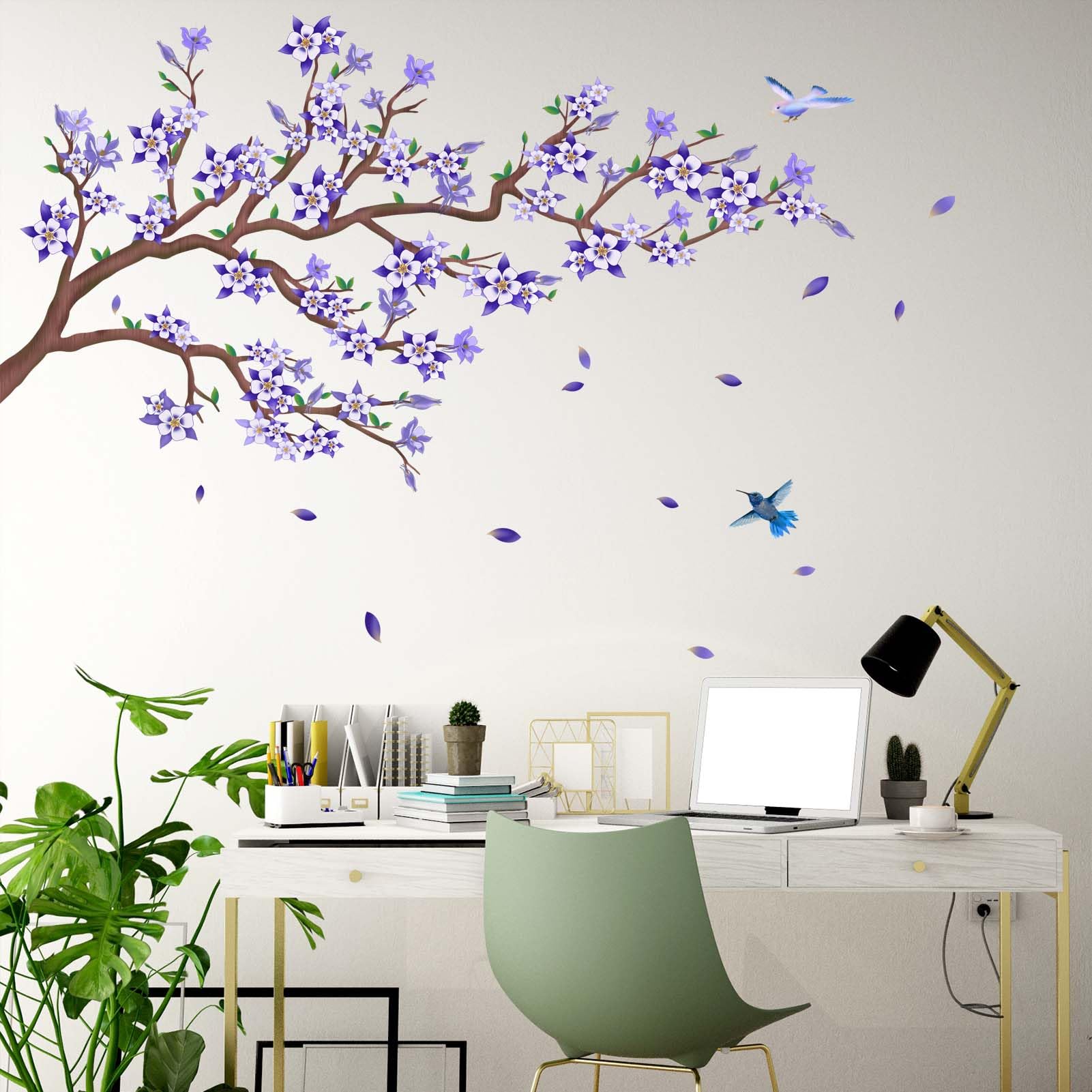 Amimagen Purple Cherry Blossom Wall Stickers - Flower Birds Tree-image-bb7a086a-2d9a-4444-91bd-2e470ba567df-52985