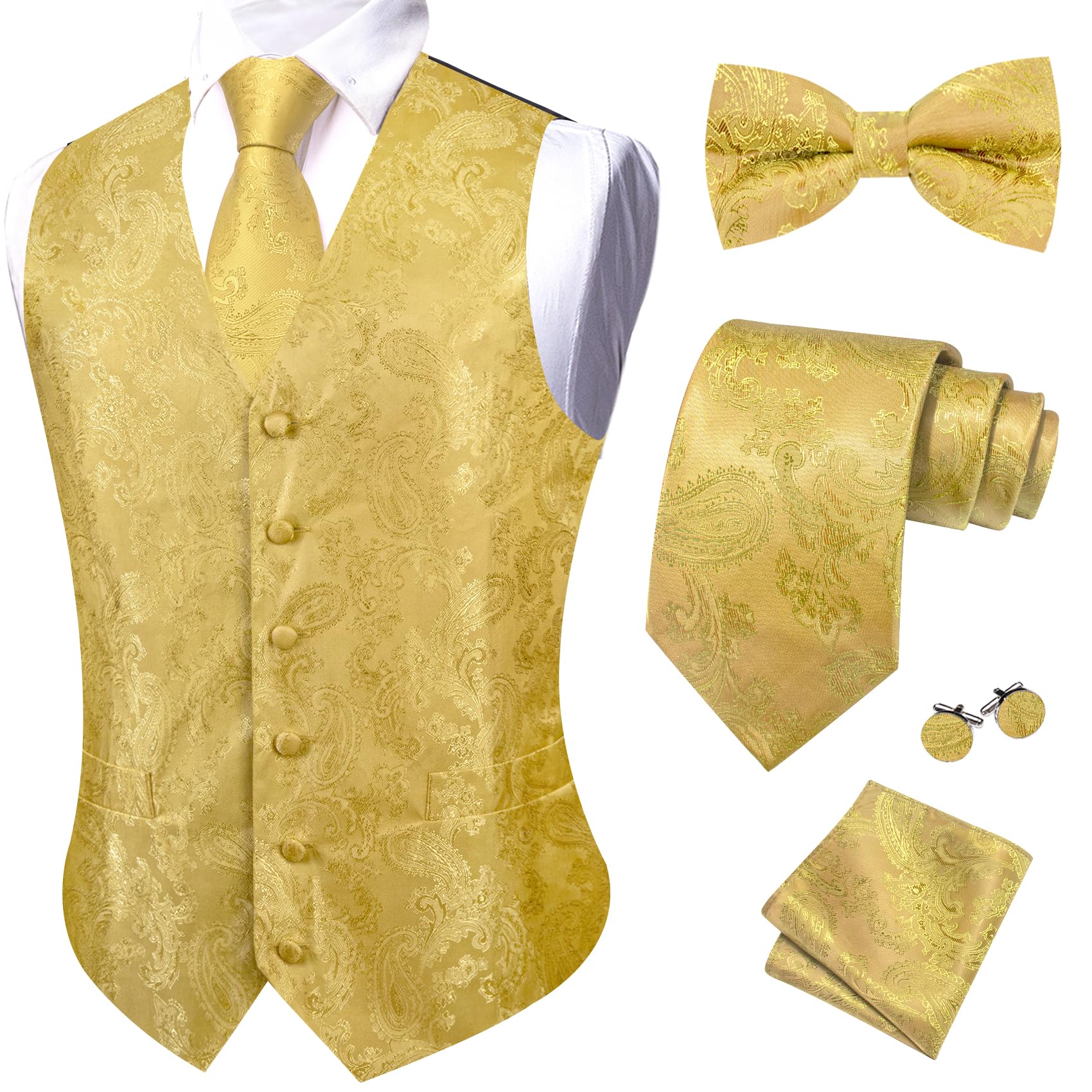 Men's 6PC Waistcoat Set Formal - Shiny Gold 3XL-image-e5a6d3bd-bbcd-43ce-abf1-5bc682b93e30-117909