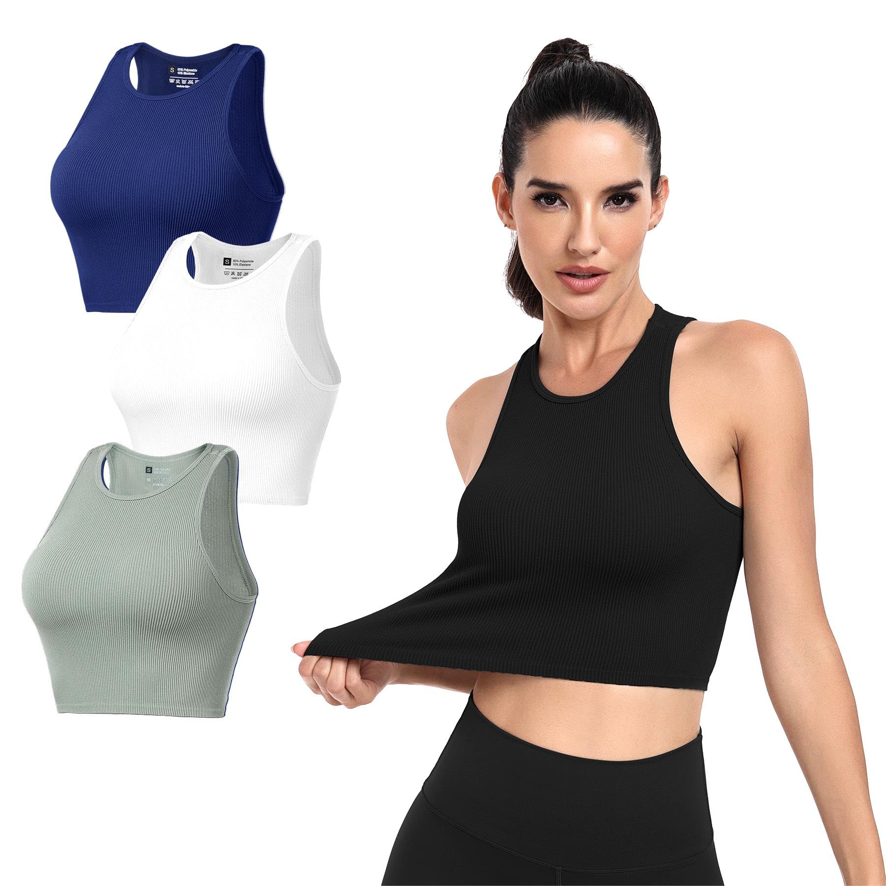 Racerback Crop Top for Women - Breathable, Stretchy Gym & Yoga Vest - Black Sleeveless Knit-image-ce234449-903e-46cc-b558-8a853ae11429-67168