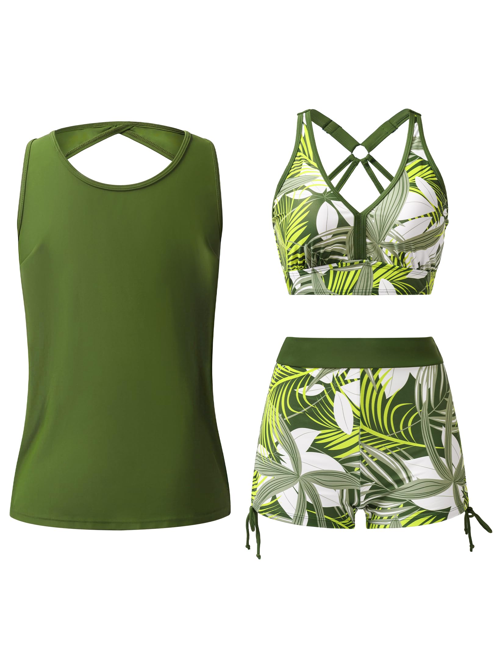 Women's 3 Piece Tankini Swimsuit - Green XL
