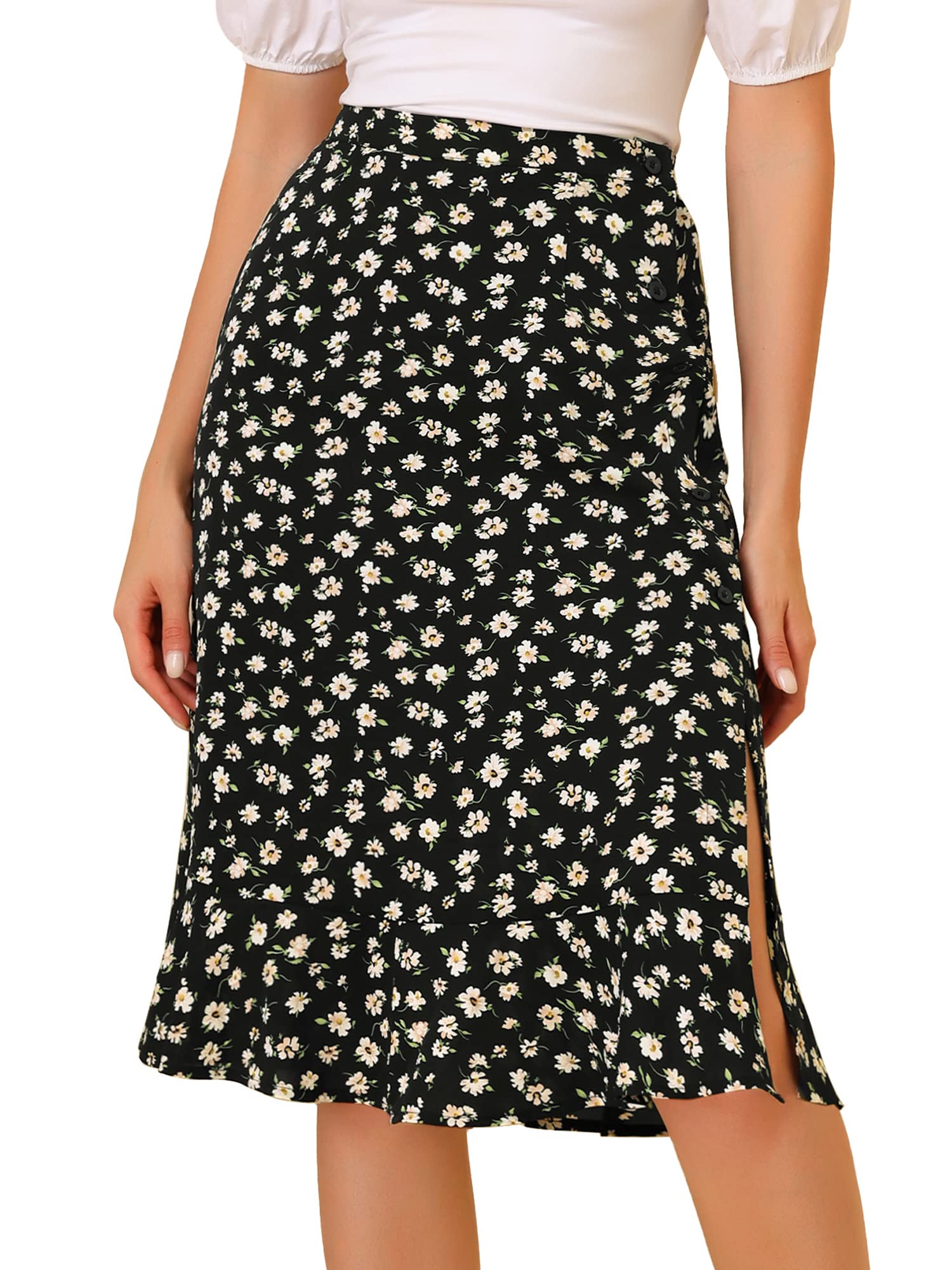 Women's Floral Midi Skirt - Black 8-image-1a783673-406a-4f1e-b6c1-c64205d8bced-115545