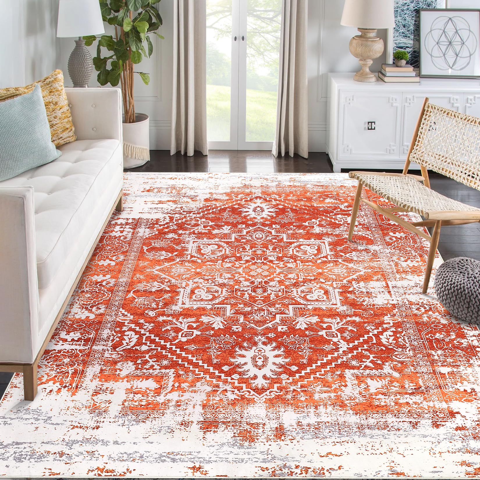 Retro Oriental Distressed Area Rug - Orange 120 x 170 cm-image-83a1d8d6-f405-4d06-9c72-de790be19184-121691