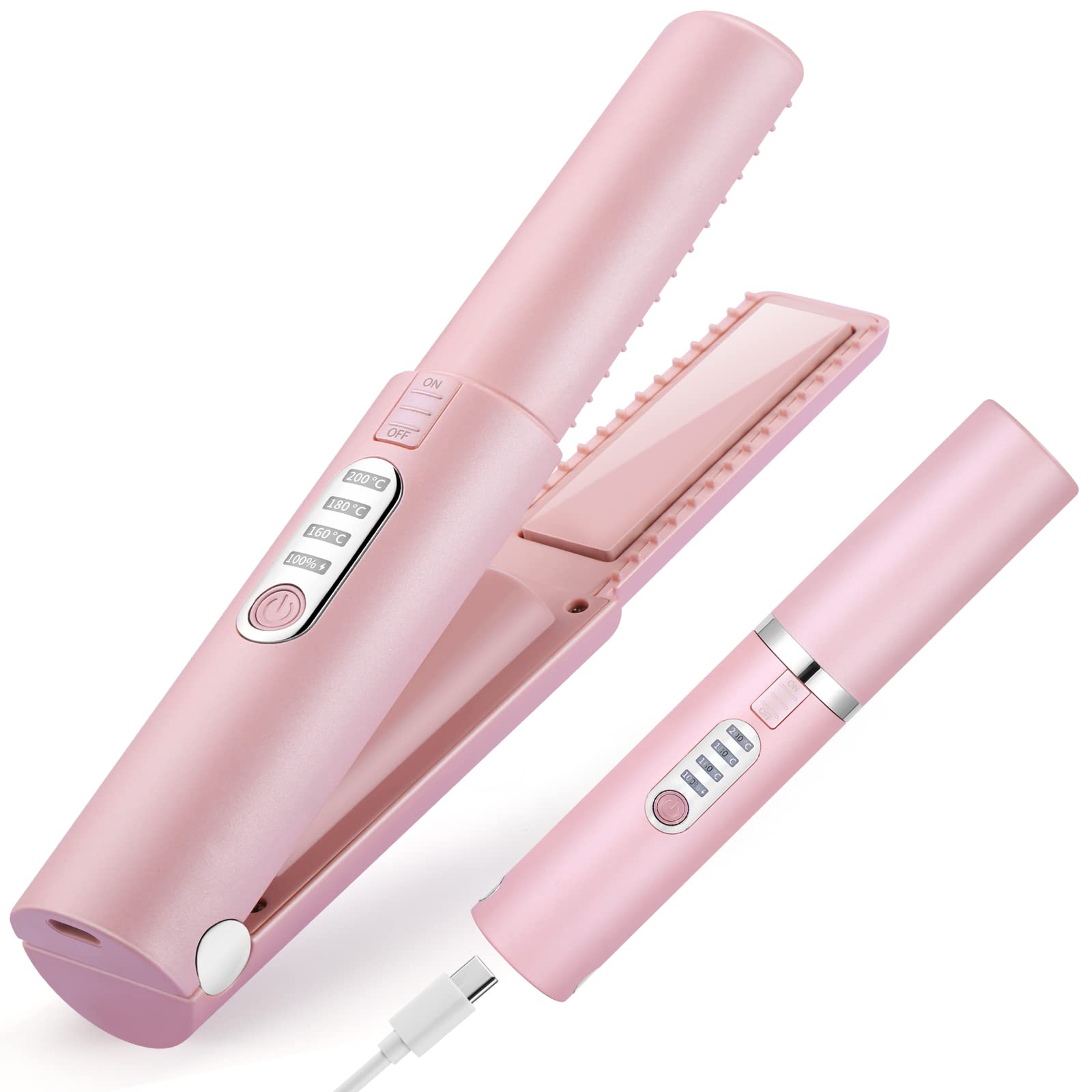 Cordless Hair Straightener 2-in-1 USB-C - Pink One Size-image-91f503e5-c0e8-403d-ab0e-bea9c733dc2d-109675