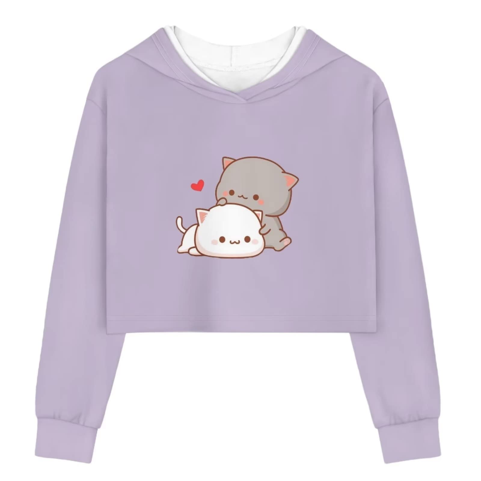 Girls Cat Print Crop Hoodie - Cute Cat Purple 11-12 Years-image-cebba353-dd9b-469e-8b02-4e6633fef271-104354