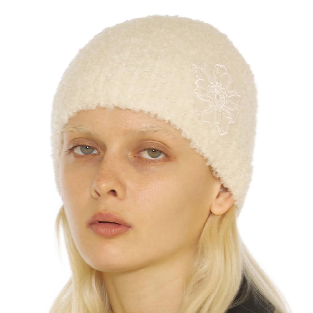 Mohair Boucle Knit Beanie Hat - Ivory M-L-image-ac908891-033f-4931-82e5-811ee5ff70b2-111821