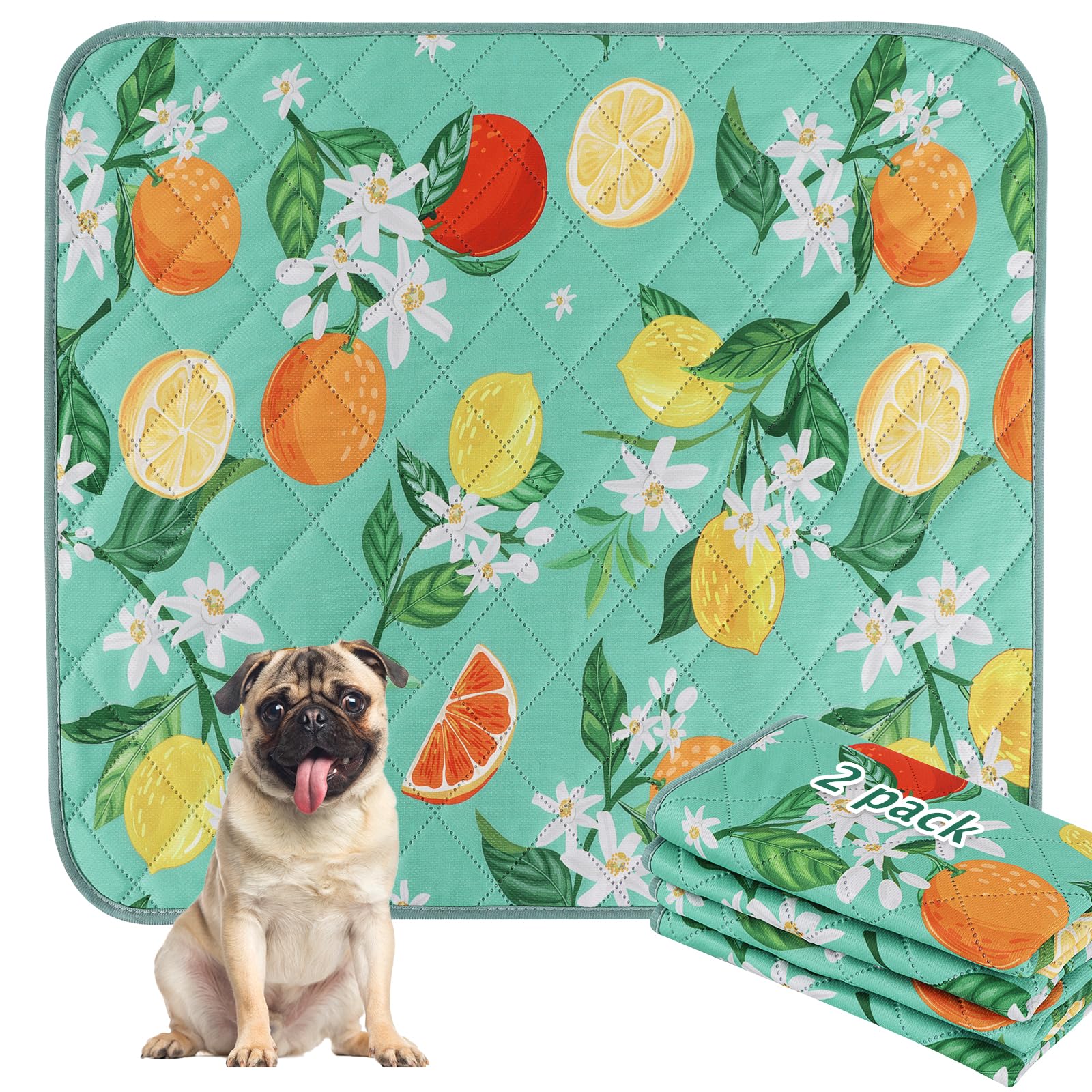 Washable Whelping Pads 2 Pack - Green Lemon 90x60cm-image-f5d36ddb-7070-4ca0-aedf-40435145098f-120423