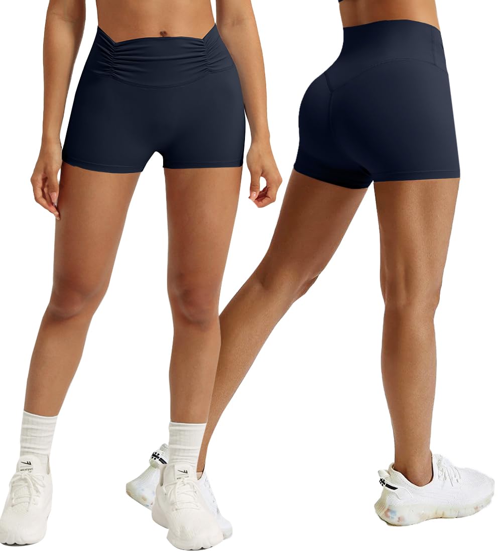 Navy Blue High Waisted Seamless Women's Gym Shorts - Tummy Control & Butt Lifting-image-ff695dad-db8c-4eea-80f4-8212b800d207-53967