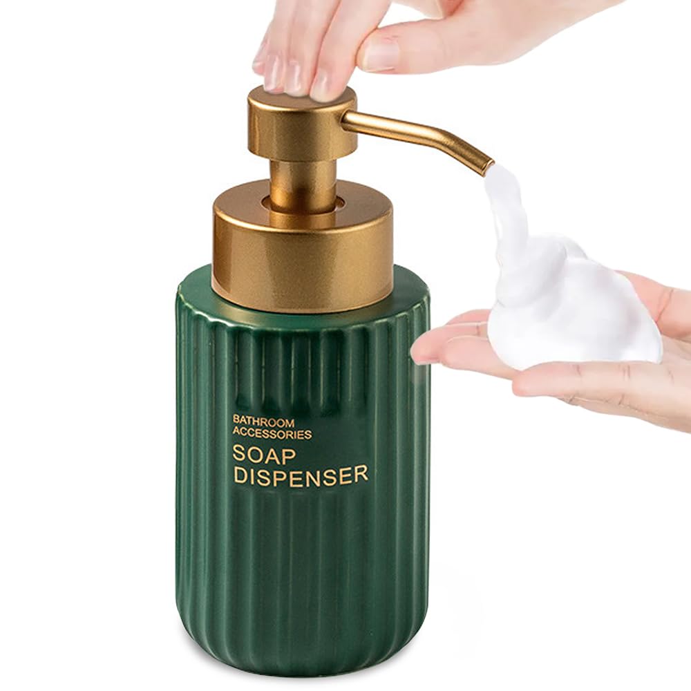 Vertical Stripe Ceramic Soap Dispenser with Lettering, Gold Green)-image-79f5fd28-4717-433a-a913-982d687478ce-35460