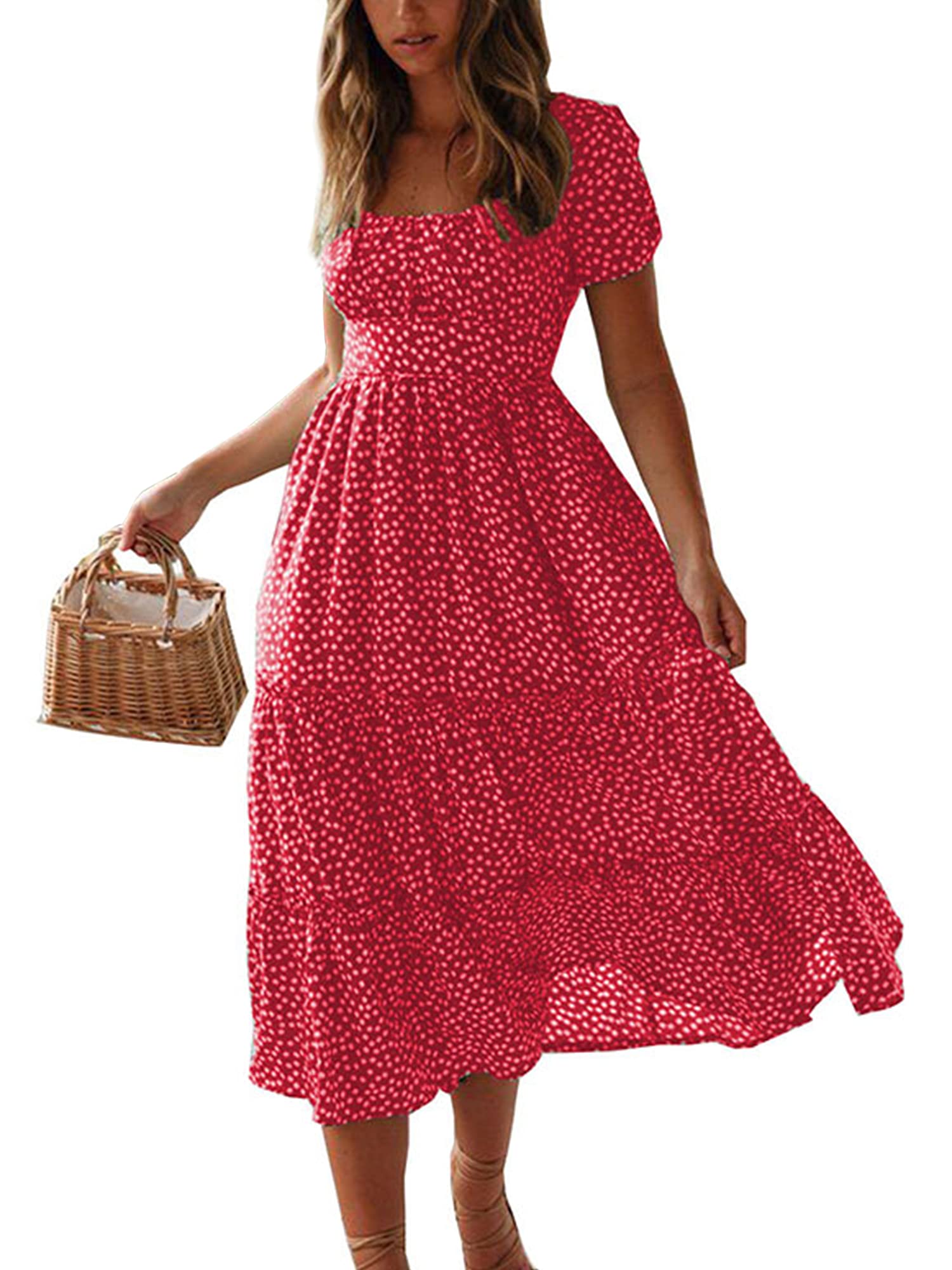 Women's Floral Puff Sleeve Dress - Red S-image-ddd709ba-6a56-4769-9a72-cea039582d37-114405