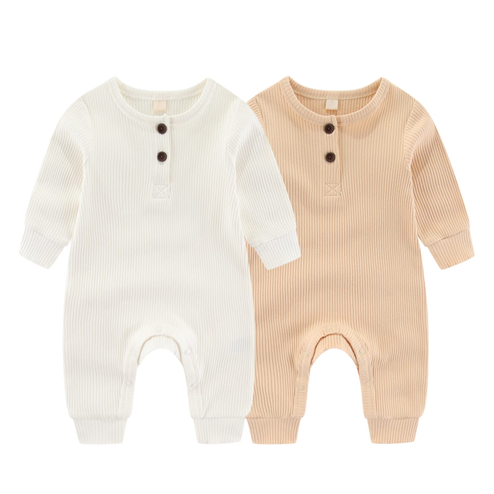 Unisex Baby Rompers 2 Pack - Long Sleeve Jumpsuits for Infants, Soft & Comfy Outfits for Boys & Girls-image-fe13d0c2-6739-4701-926d-22bde84f19b7-79183