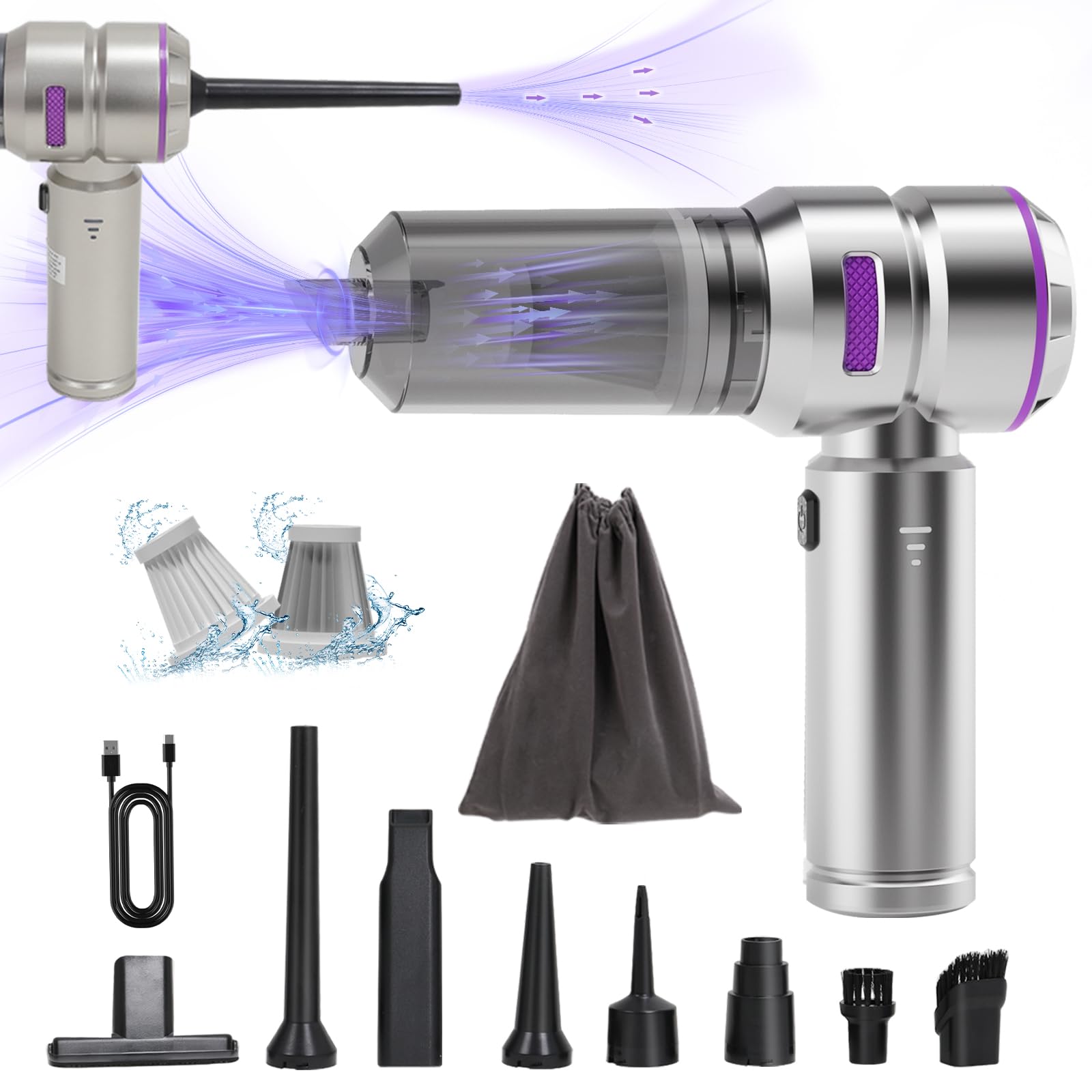 Handheld Vacuum 16000PA Cordless - Silver Purple-image-de3f5b08-008d-47f1-a0e6-685af19bf639-118579