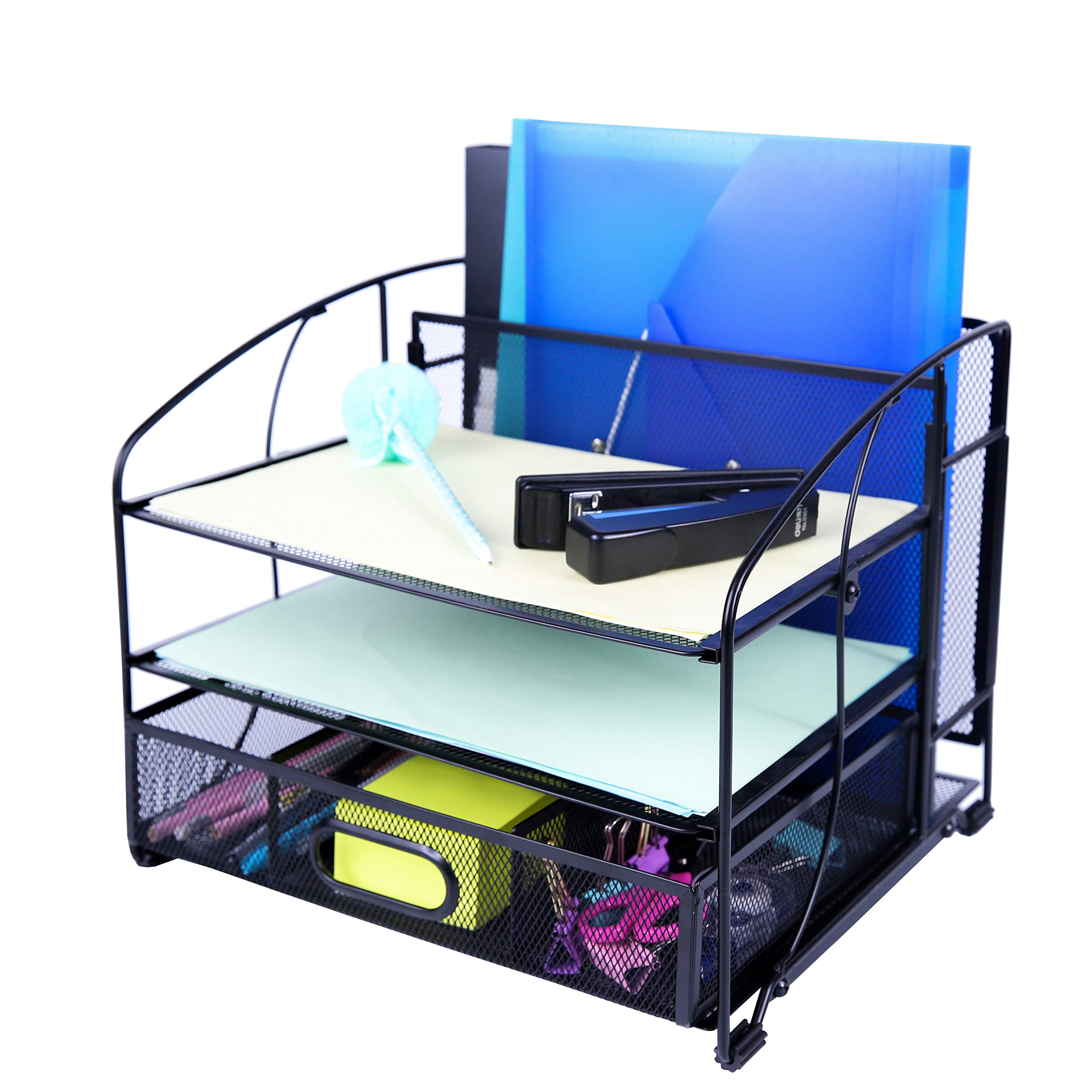 Mesh Desk Organiser with 3 Trays and Drawer - Black-image-3bb62b81-ccf4-4c8b-8684-2bc087387878-96105