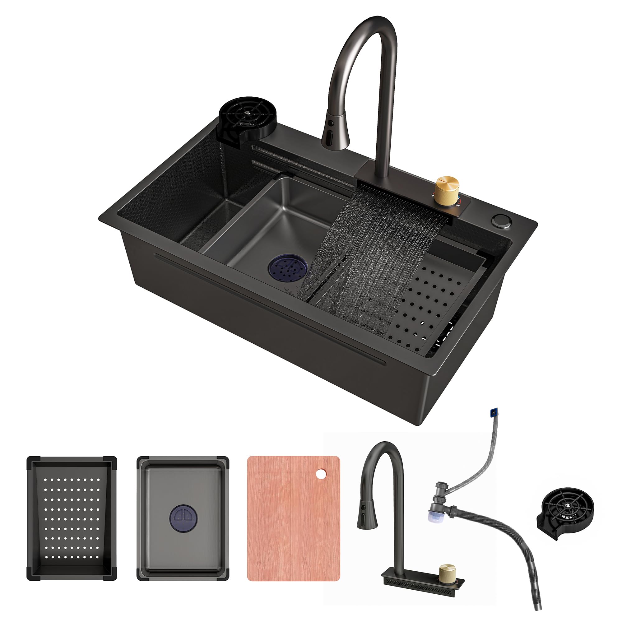 Waterfall Kitchen Sink Stainless Steel - Grey 68x45 cm-image-83e50d75-b87b-4b30-aef5-e3572f9b38c5-117115