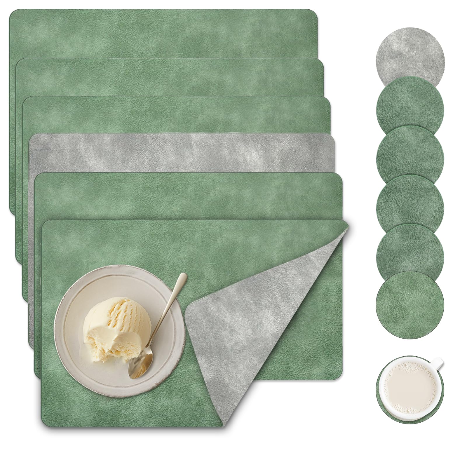 Leather Table Mats & Coasters Set for 6 - Green+Grey-image-8a2ef266-2565-4be1-94c9-e718558a2769-114400