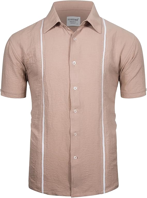 Men's Casual Patchwork Shirt - Beige Medium-image-86b40eb0-61b1-4e84-924d-bf49c0aac551-96433