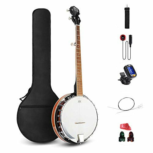 Vangoa 5 String Banjo Remo Head Closed Solid Back With Beginner
