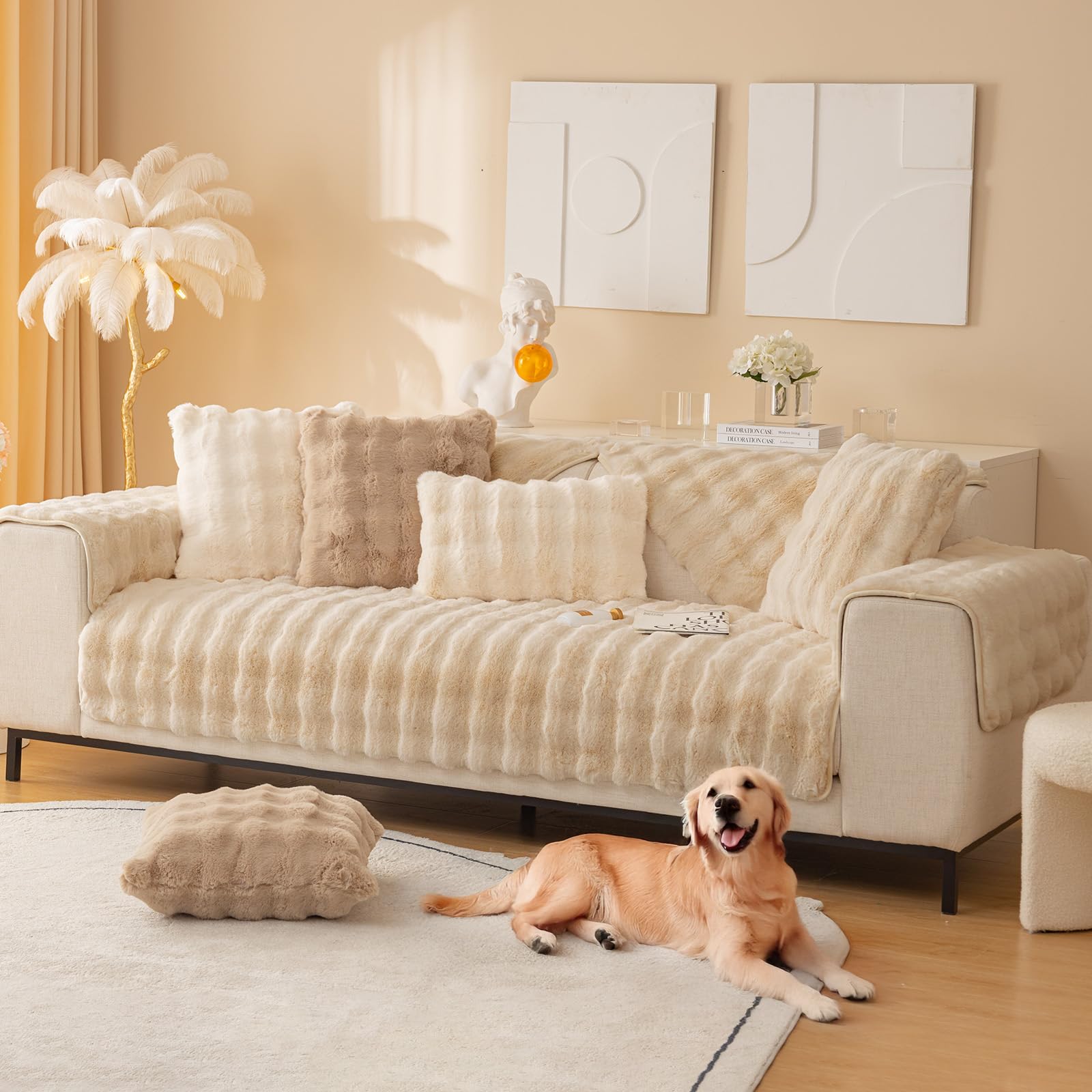 Faux Rabbit Fur Sofa Cover - Khaki 110x210cm-image-c7f513a4-15f7-41c6-83fb-57dd2599ba61-109658