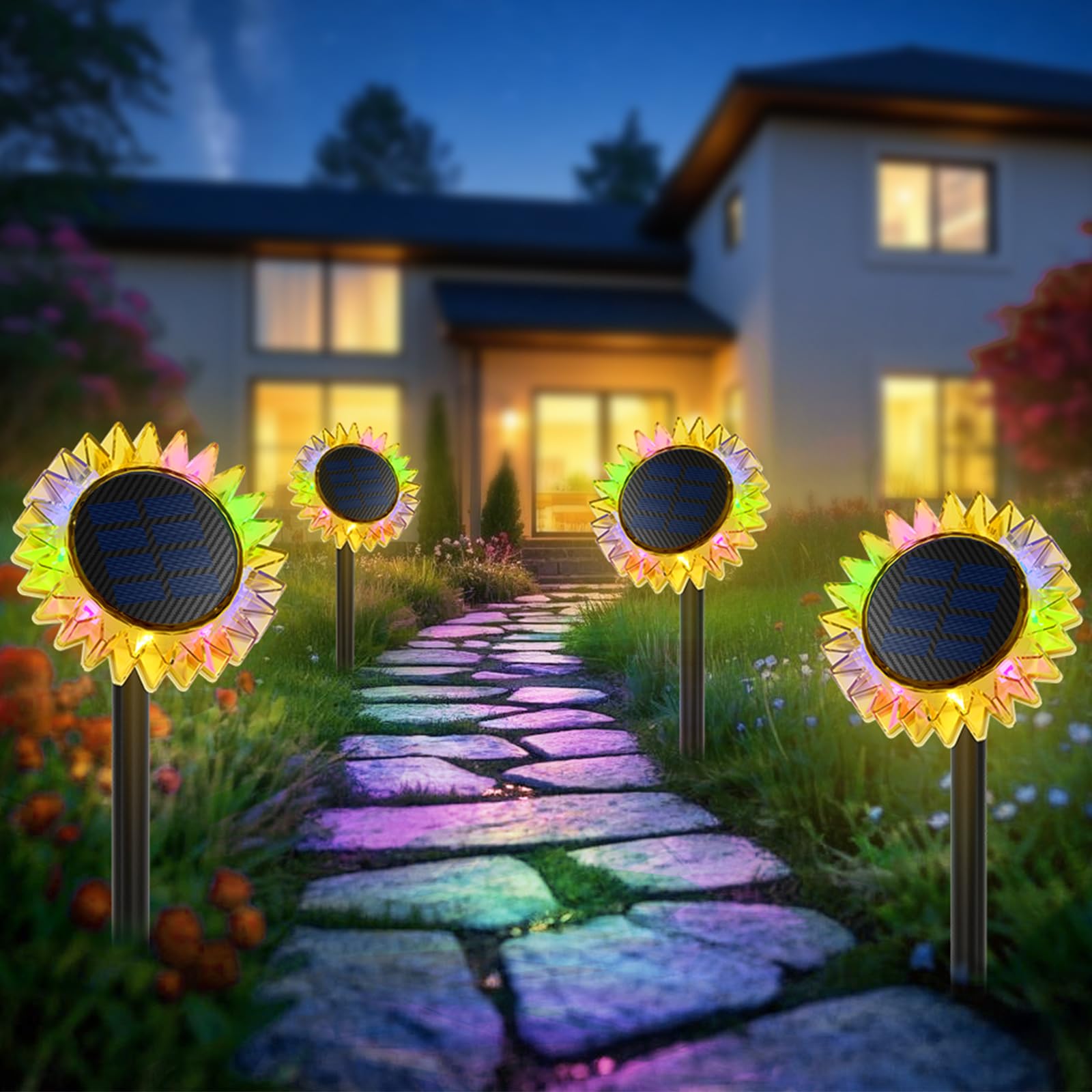 Solar Garden Lights Sunflower 2-in-1 Pack of 4 - Colourful Light-image-52959fa0-69d3-4210-a81f-2788766971ad-94207