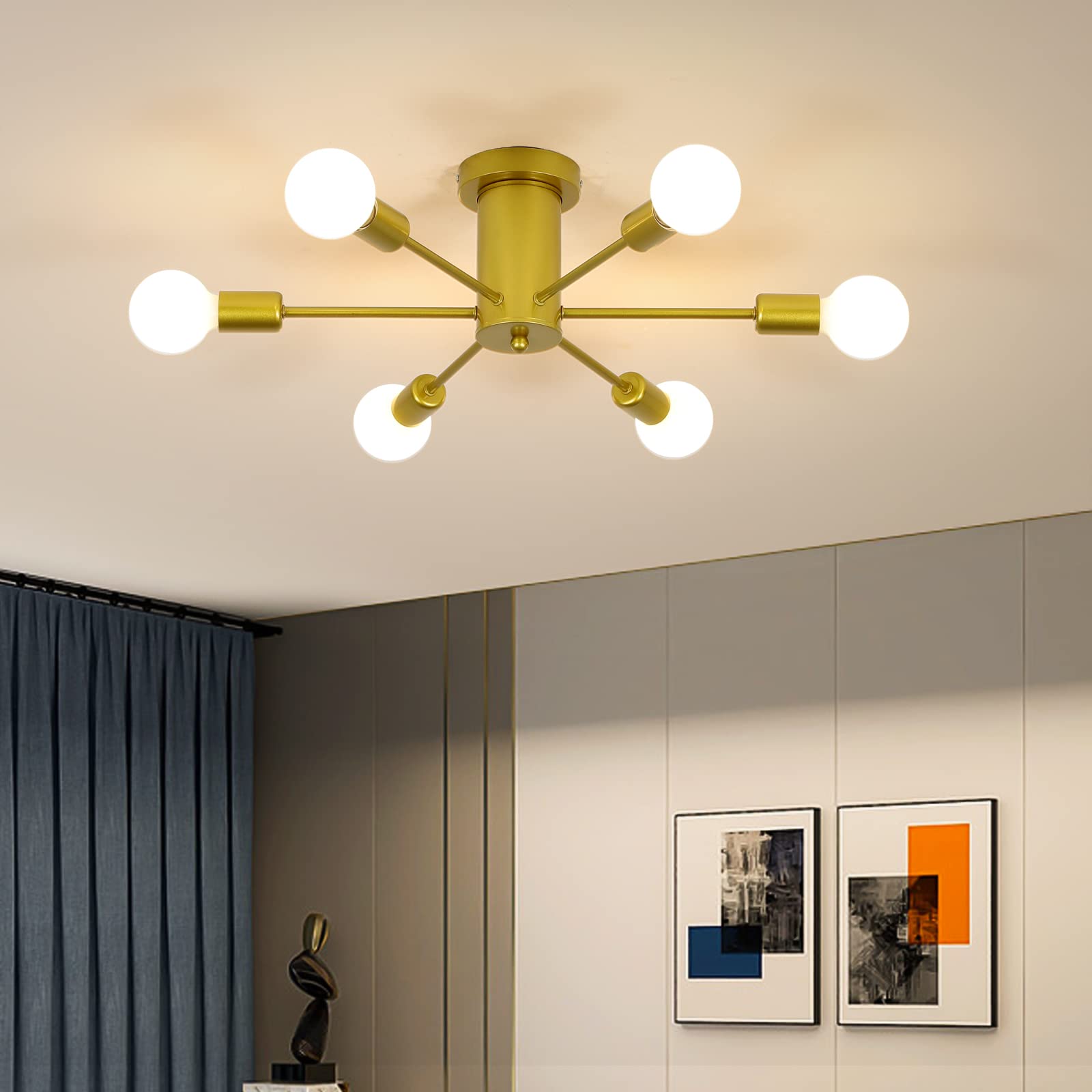 Semi Flush Mount 6-Light Sputnik Chandelier - Gold-image-a4d56820-7cb8-4fa3-a06c-801654c15746-104763