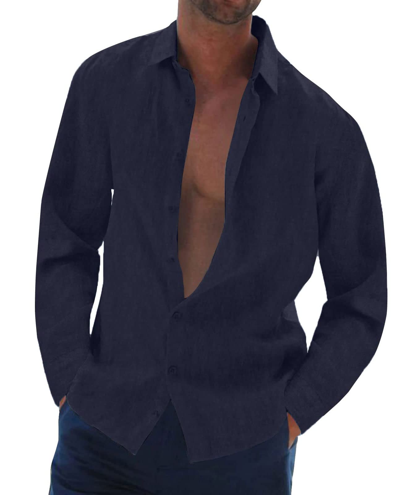 Men's Linen Cotton Casual Shirt - Navy 3XL-image-cc24a6a6-7c94-47ac-b6c9-af6a1102fe60-102251