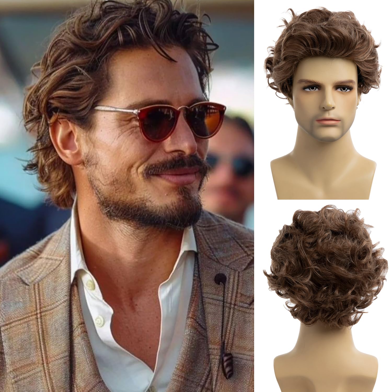 Men's Short Curly Wig - Brown Short Style-image-4c569d42-07f2-4317-851a-71bc0b39e29c-117929