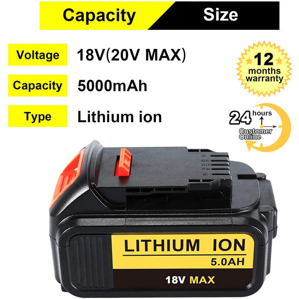 Powayup 2Pièces Rechange Batterie pour Dewalt 18V 5Ah DCB184 DCB180 DCB181 DCB182 DCB200 DCB201-2 DCB200-2 DCB204-2 DCB205-2 Compatible avec Les Outils électriques