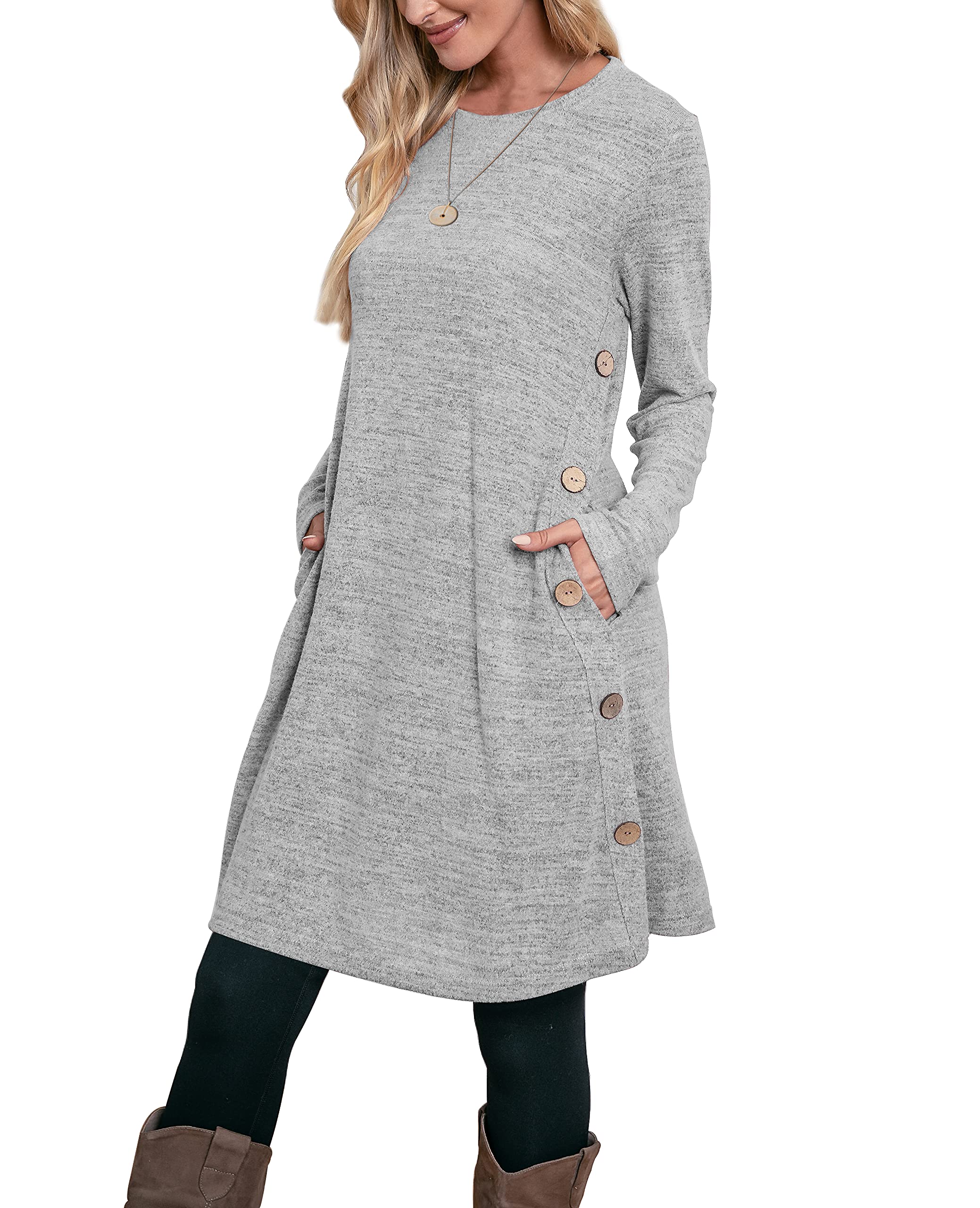 Women's Jumper Dress with Pockets - Grey S-image-3b812884-056e-48c4-9d81-c46f629d5a4f-117931
