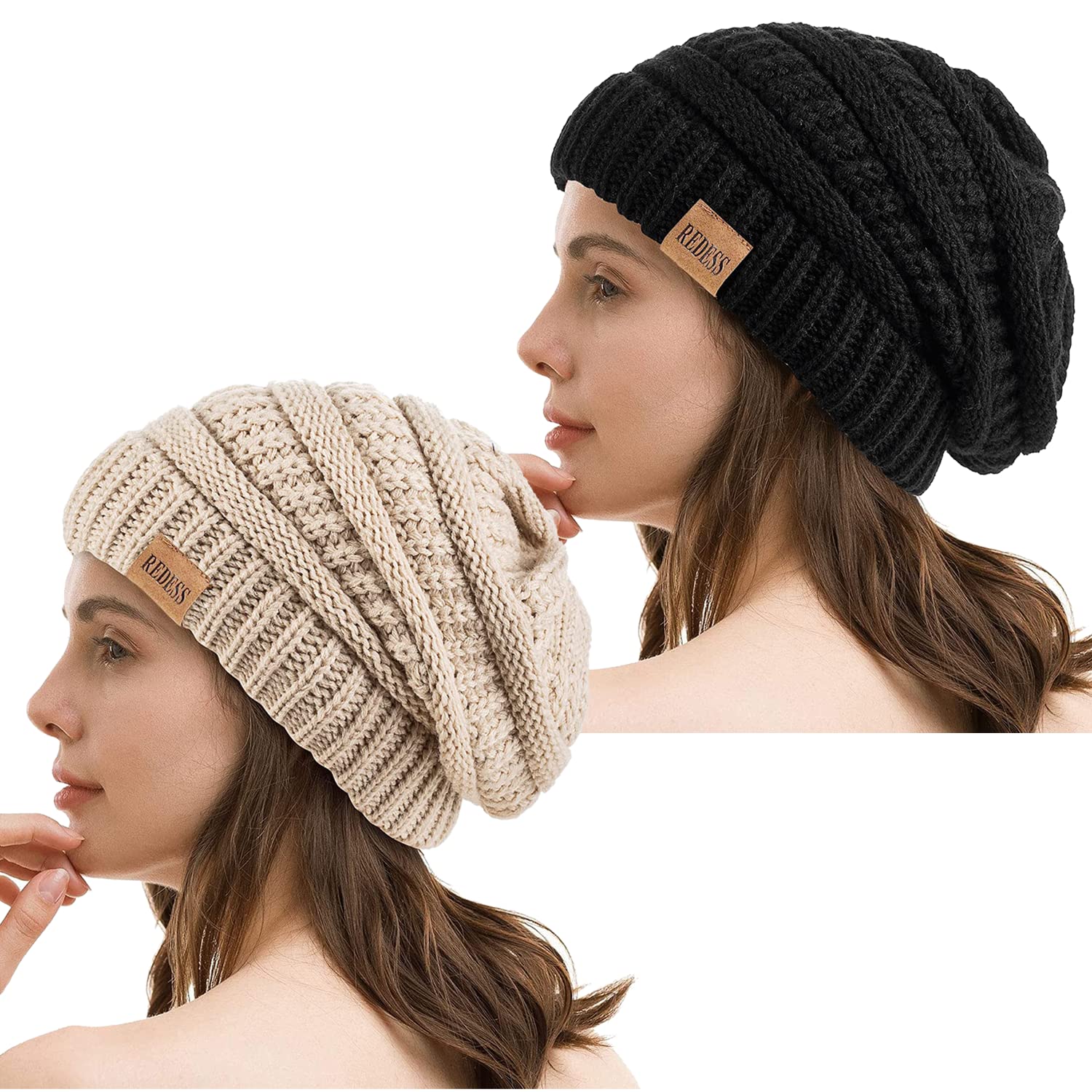 Women's Slouchy Beanie Hat - Black+Oat One Size-image-d8c187ec-0d71-4b32-8f8c-1eed6e867535-116461