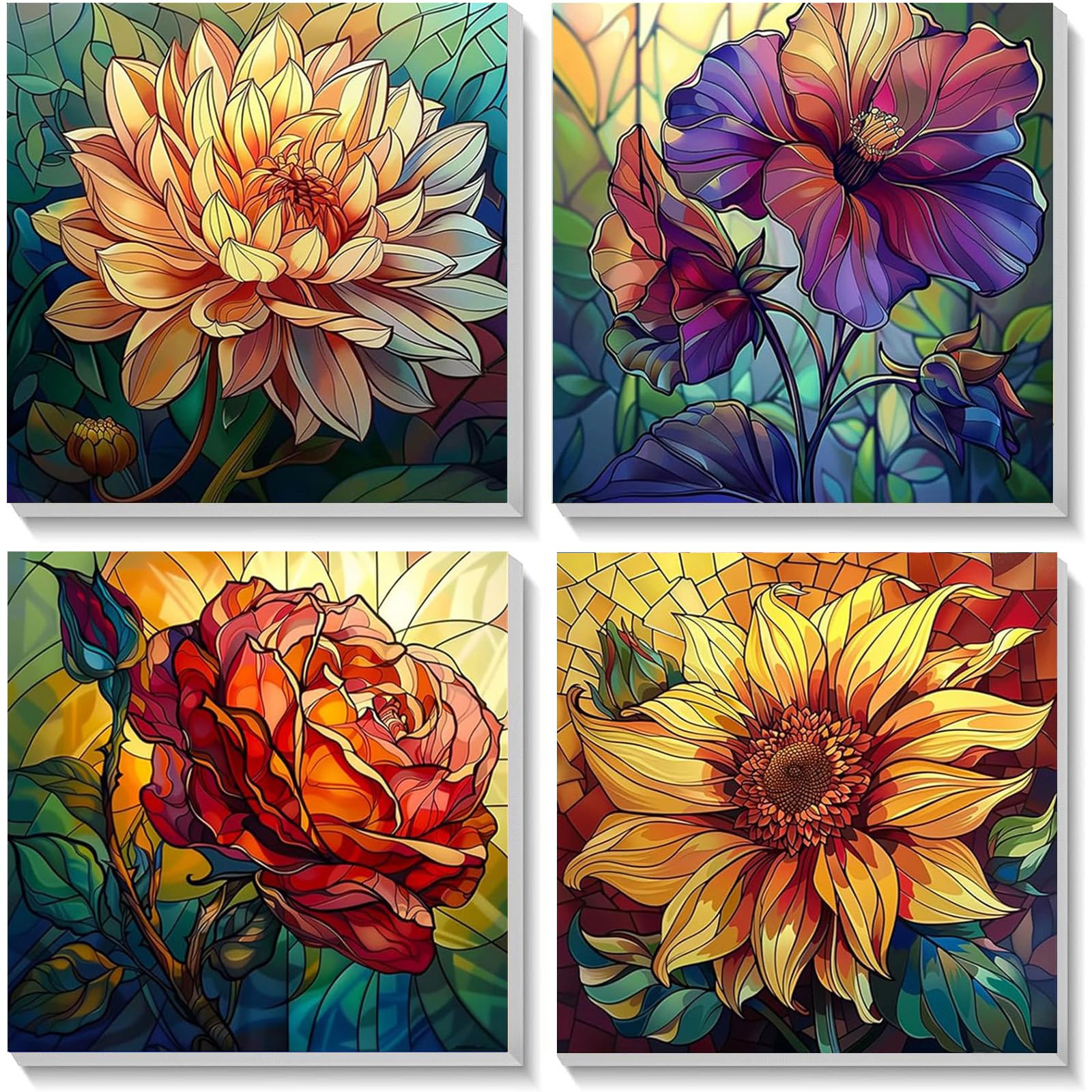 4 Pack Flower Paint by Numbers for Adults with Wooden Frame - 8x8 Inch Floral Canvas Kit-image-afcde8e5-9472-4561-af37-bd65cf396875-60157