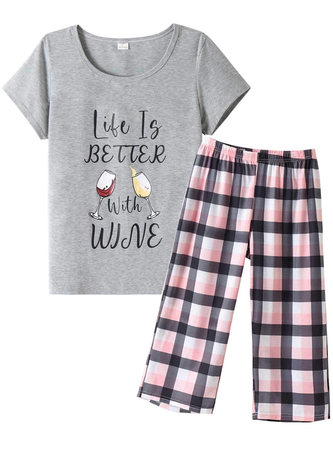 Women's Cropped Pyjama Set - Grey Plaid L-image-3228e45f-a52c-4b1f-a3f9-c1d3797b99a6-94299