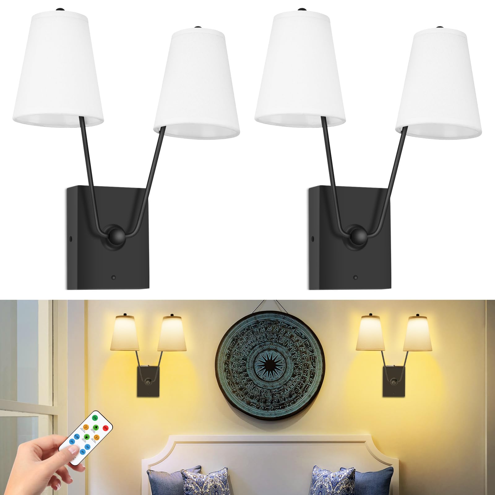 Cordless Rechargeable LED Wall Light, Dimmable Indoor Vintage Lamp with Remote, Set of 2 for Bedroom & Living Room-image-ec74f48c-b7b8-42e9-9f6d-83f44625f3eb-68310
