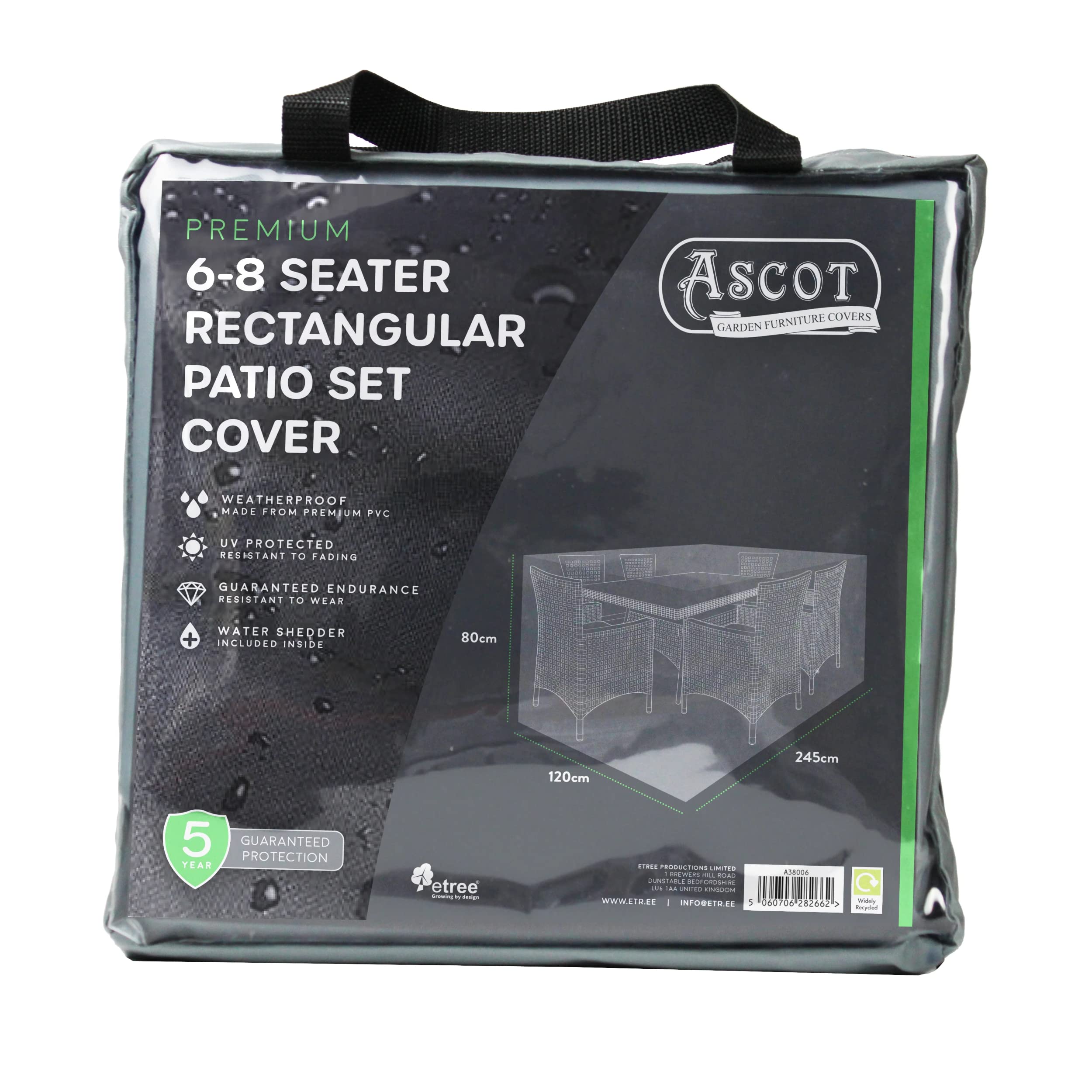 Ascot Terrassen-Abdeckung Medium (210x110x80 Cm) – PVC, UV-beständig & Wasserdicht Für Gartenmöbel