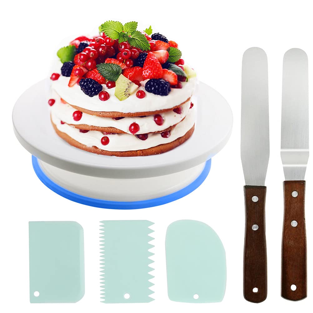 28cm Rotating Cake Turntable with Icing Smoothers & Scrapers for Easy Cake Decorating