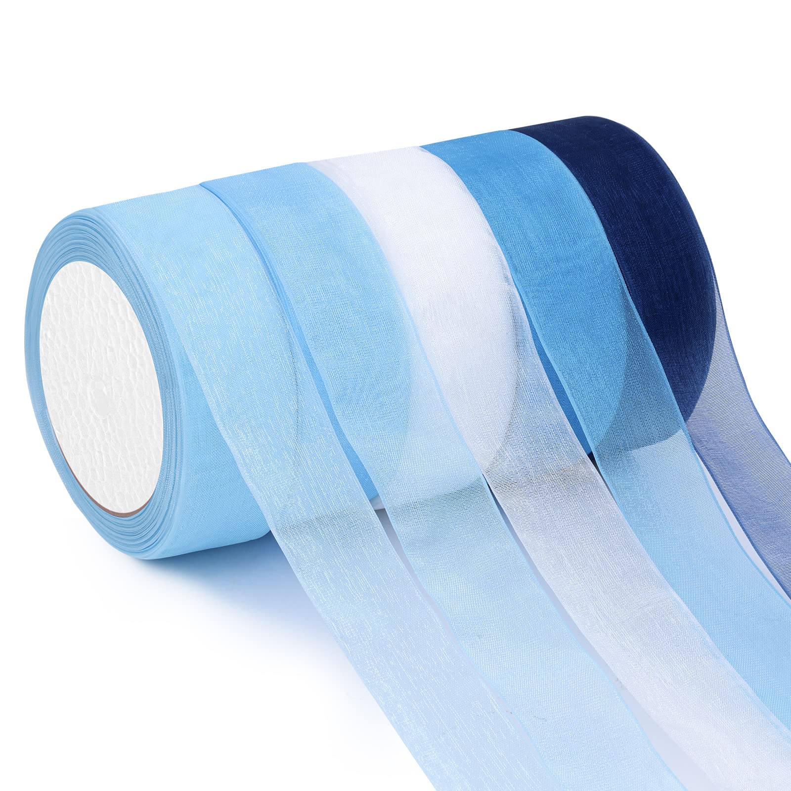 1 Inch Ombre Blue Chiffon Ribbon - 5 Rolls, 25 Yards Each - Perfect for Bows & Wedding Décor-image-8f47082a-1461-47c6-82ef-7b4e81a565ba-54323