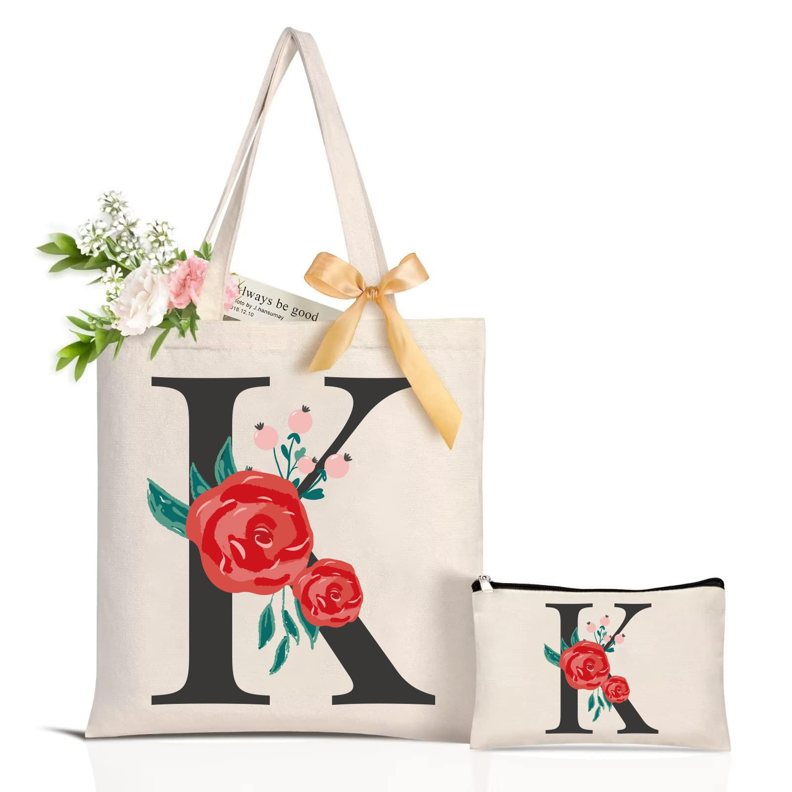 Floral Canvas Tote Bag - Gifts for Bridesmaids, Reusable, Foldable, Washable - Perfect Travel & Beach Bag-image-689a691e-f9ff-4417-a5b0-6e613923b3cf-43405