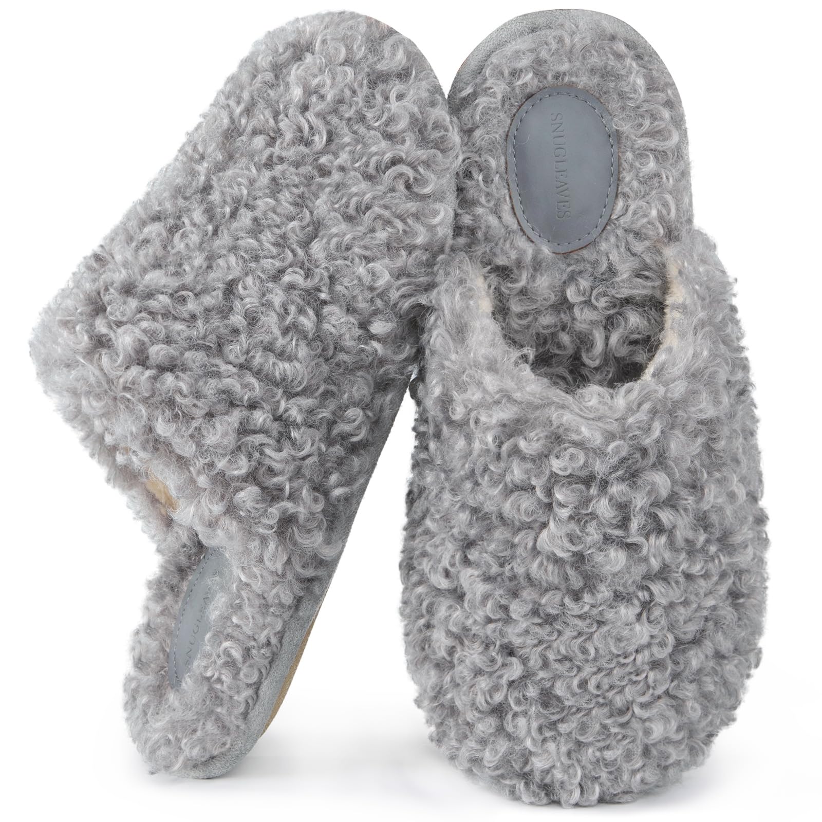 Snug Leaves Women's Ash Grey Furry Scuff Slippers - Faux Wool Memory Foam, Size 5-6 UK-image-e22655e1-5973-426e-88bb-6a138c2bb28b-54259