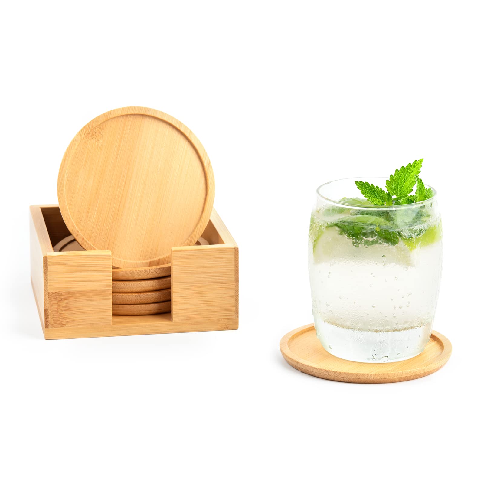 Rainsworth Bamboo Coasters, Set of Round Drinks Coaster 10cm 6 Glass-image-668395b4-3be6-482d-b6b7-900d9a93a164-14399