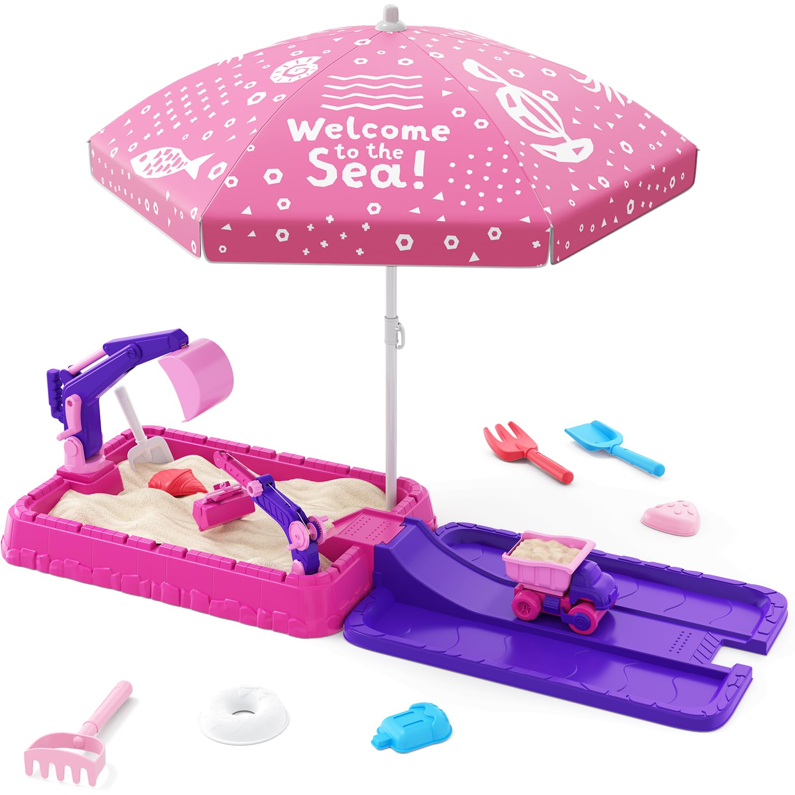 Kids Excavator Sandbox with Lid - Pink 39.3 Inches-image-1d0ec531-2b52-4f91-ab87-6383dc61a5c8-107900
