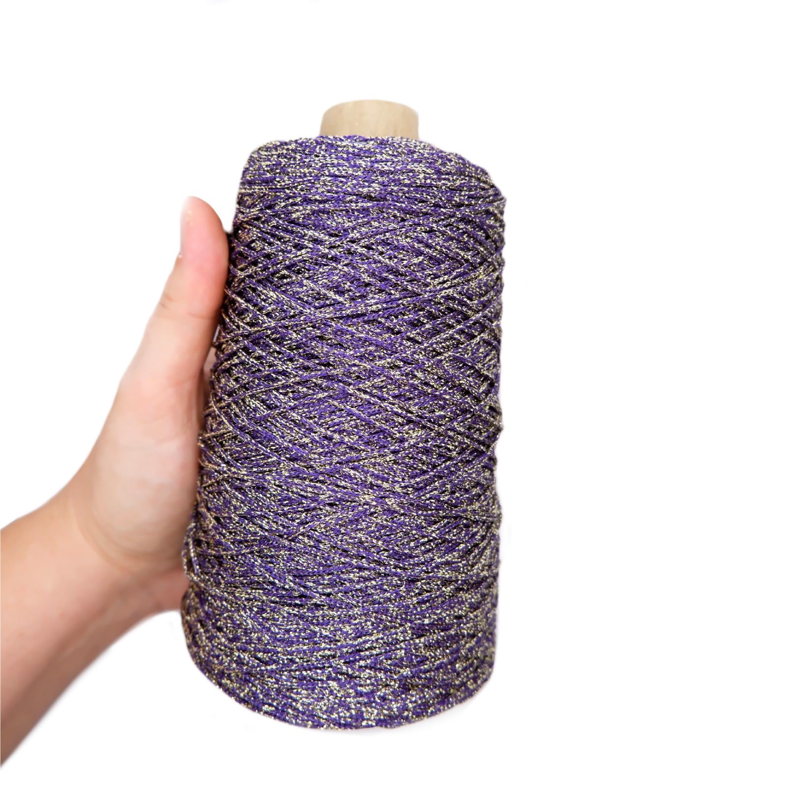Lamé Cuquillo Yarn Cone with Lurex - Purple and Gold-image-f826f9fc-c8b8-42bb-a0de-ab81247090da-110871