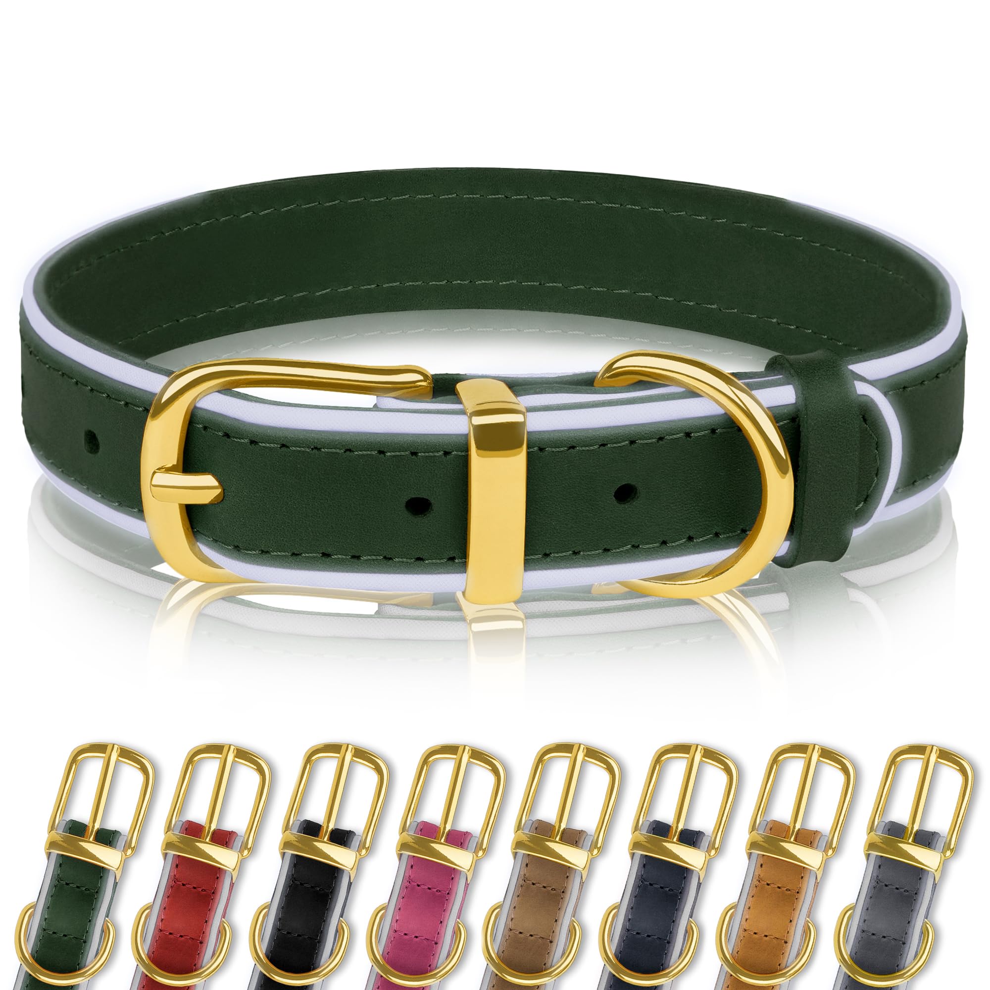 Reflective Leather Dog Collar - Green XLarge-image-871826a7-4330-4060-8a1f-a28fef3fae54-114562