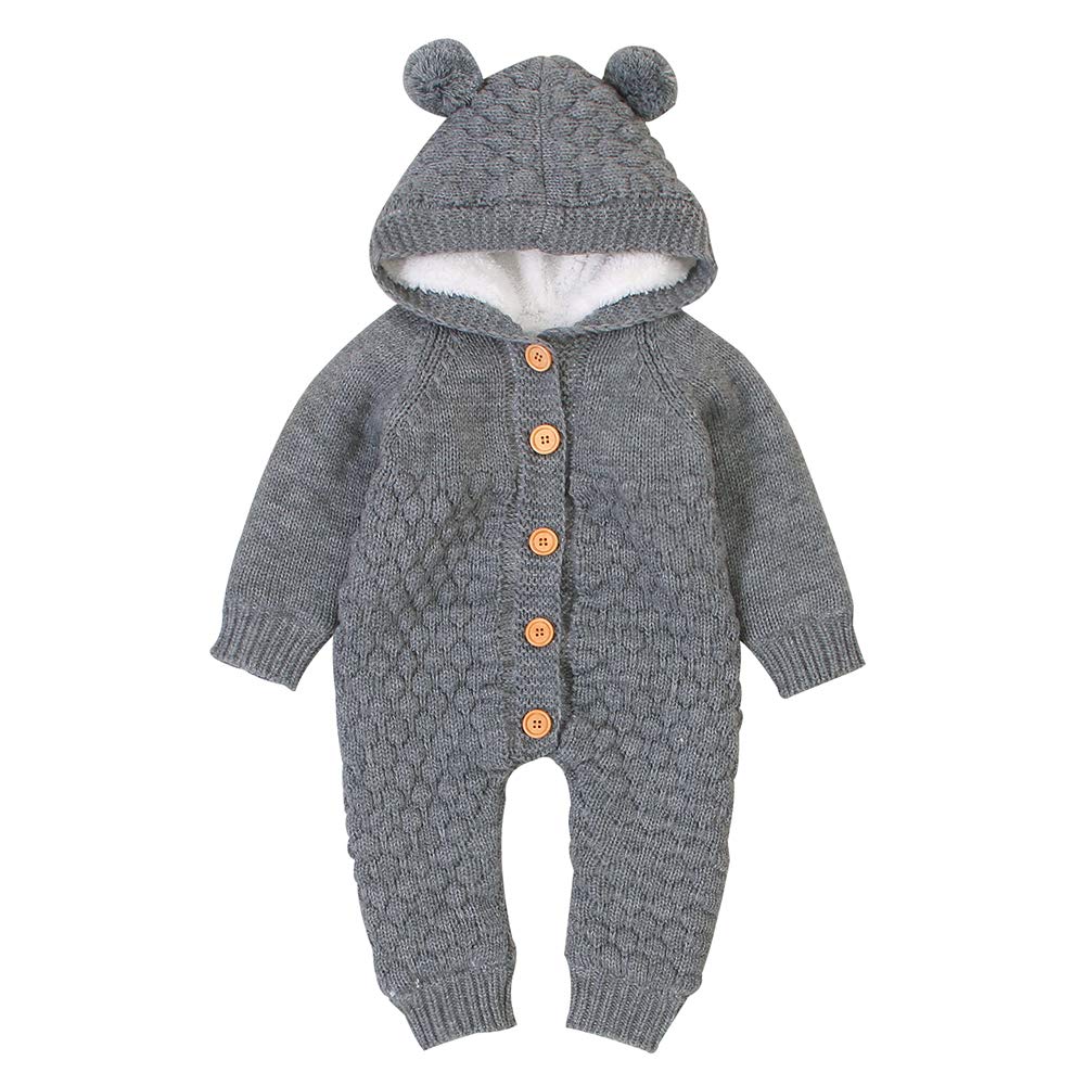 Baby Hooded Knitted Romper - Grey 3-6 Months-image-6c156a42-07d4-49c6-b965-a17506e1a7f5-100376