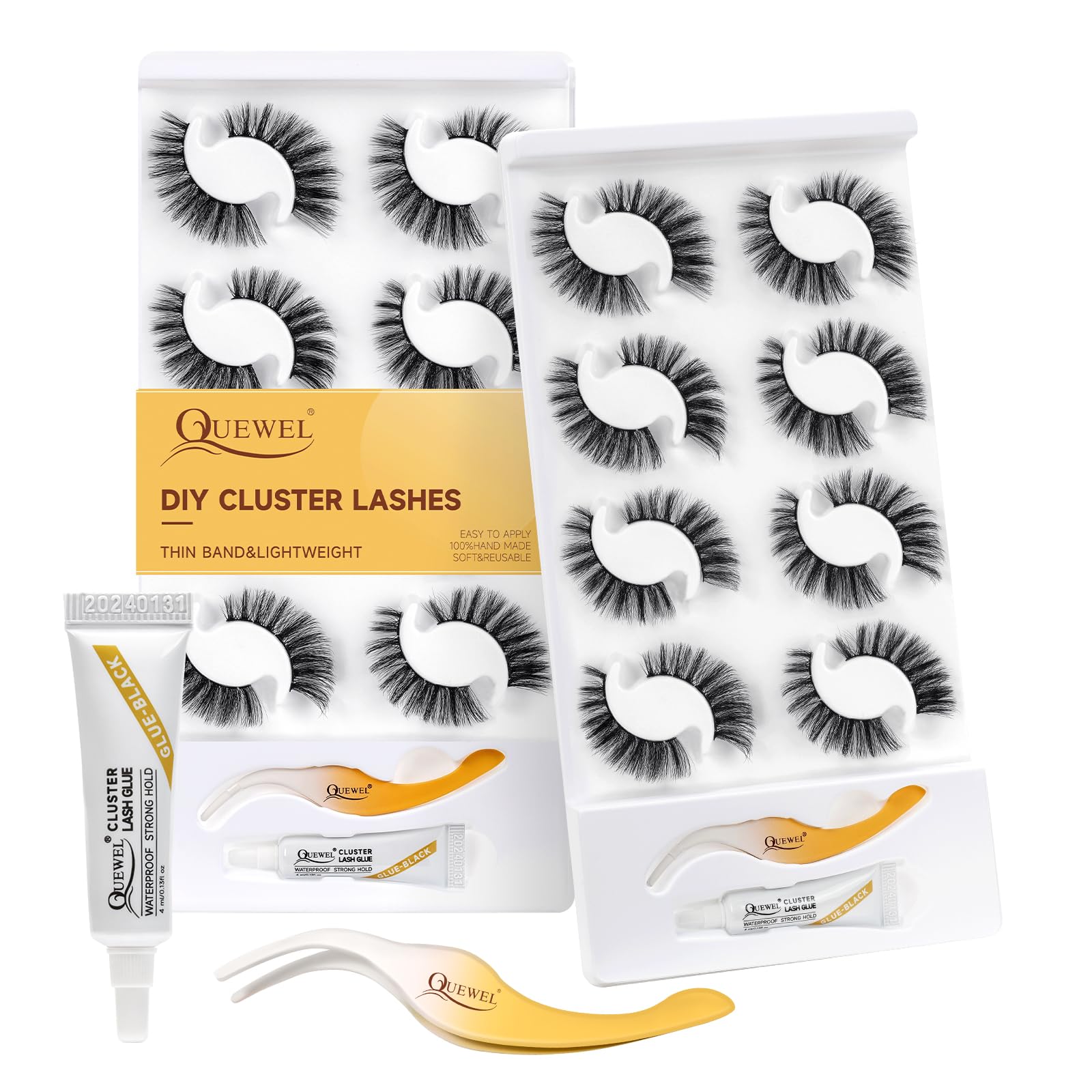 QUEWEL Cluster Eyelash Extensions Kit - 8 Pairs Natural Look DIY Lashes with Applicator & Glue-image-48eca3a8-e1fe-4965-9ab8-30dd4eb0a5ee-57580