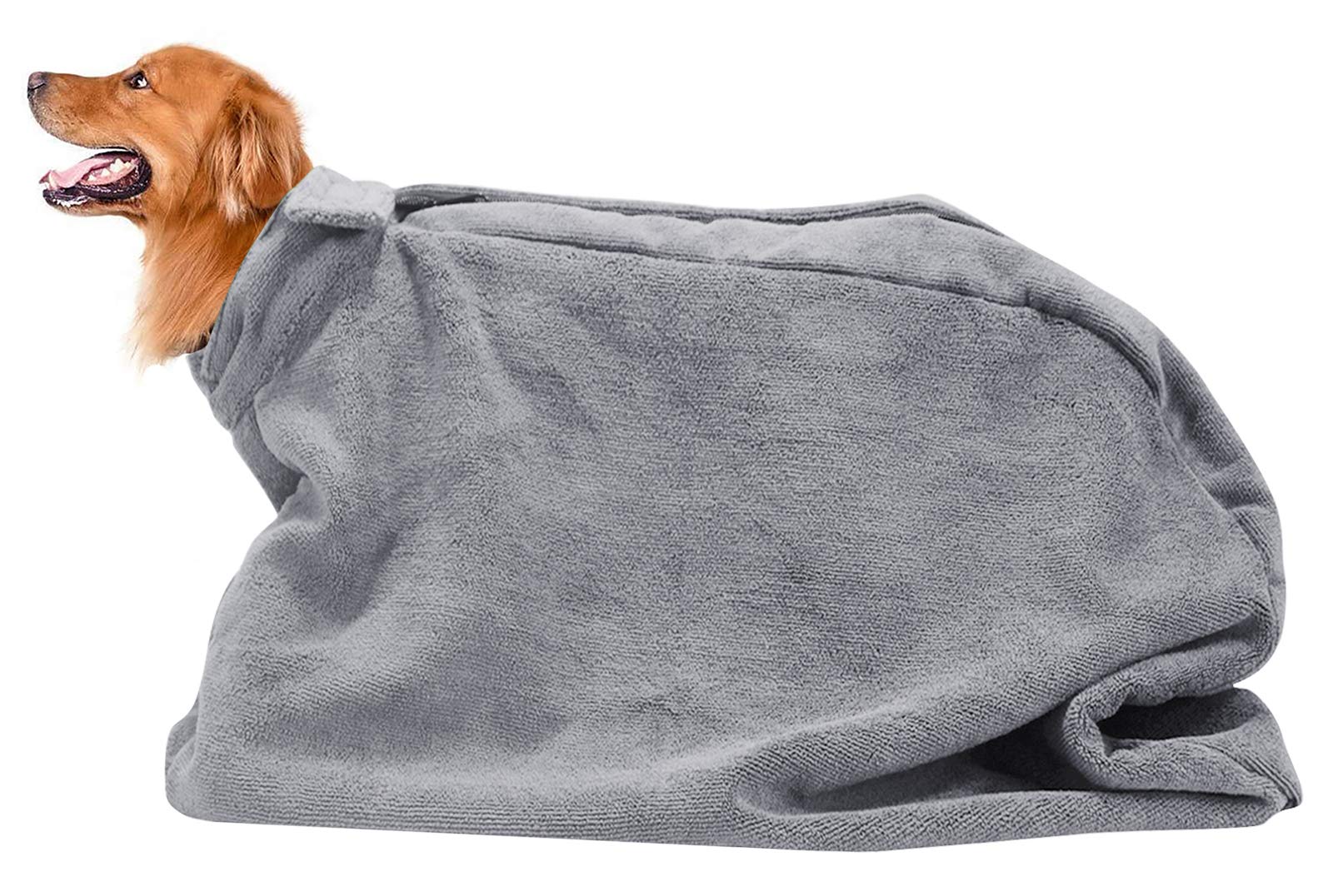 Dog Bathrobe Towel Microfibre - Light Grey Medium-image-ead51a51-a91f-41ce-a3c2-f694a08c0169-108014