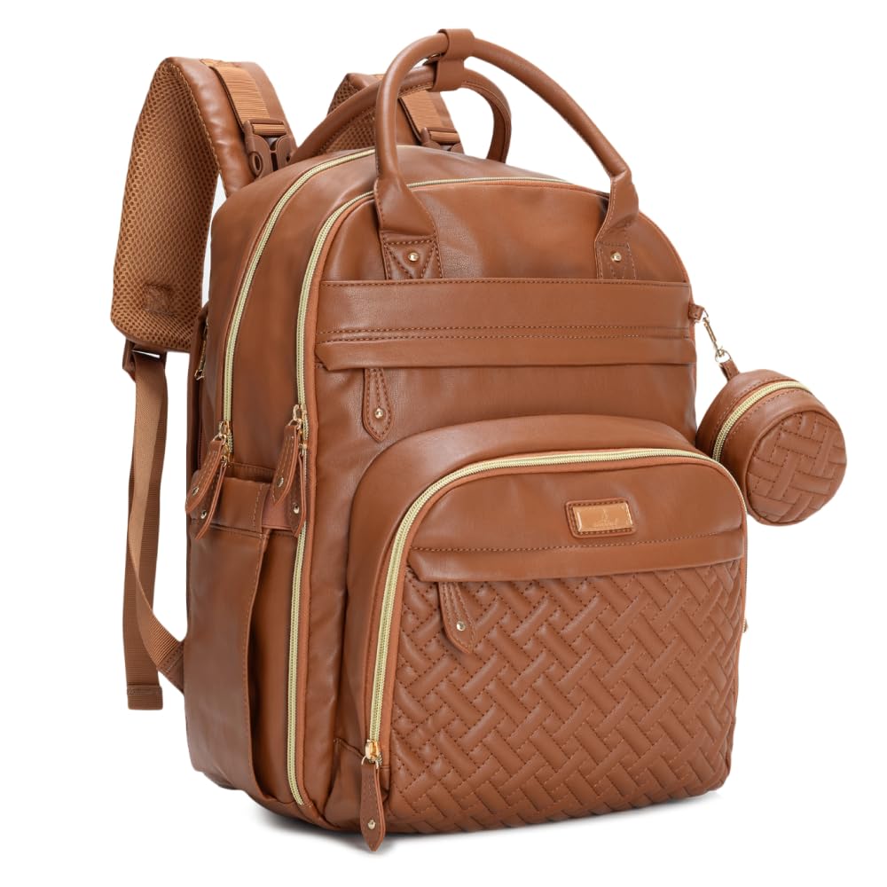 Leather Nappy Bag Backpack - Natural Brown-image-f84b3a44-fb9c-4675-a187-c3659f84554c-85305